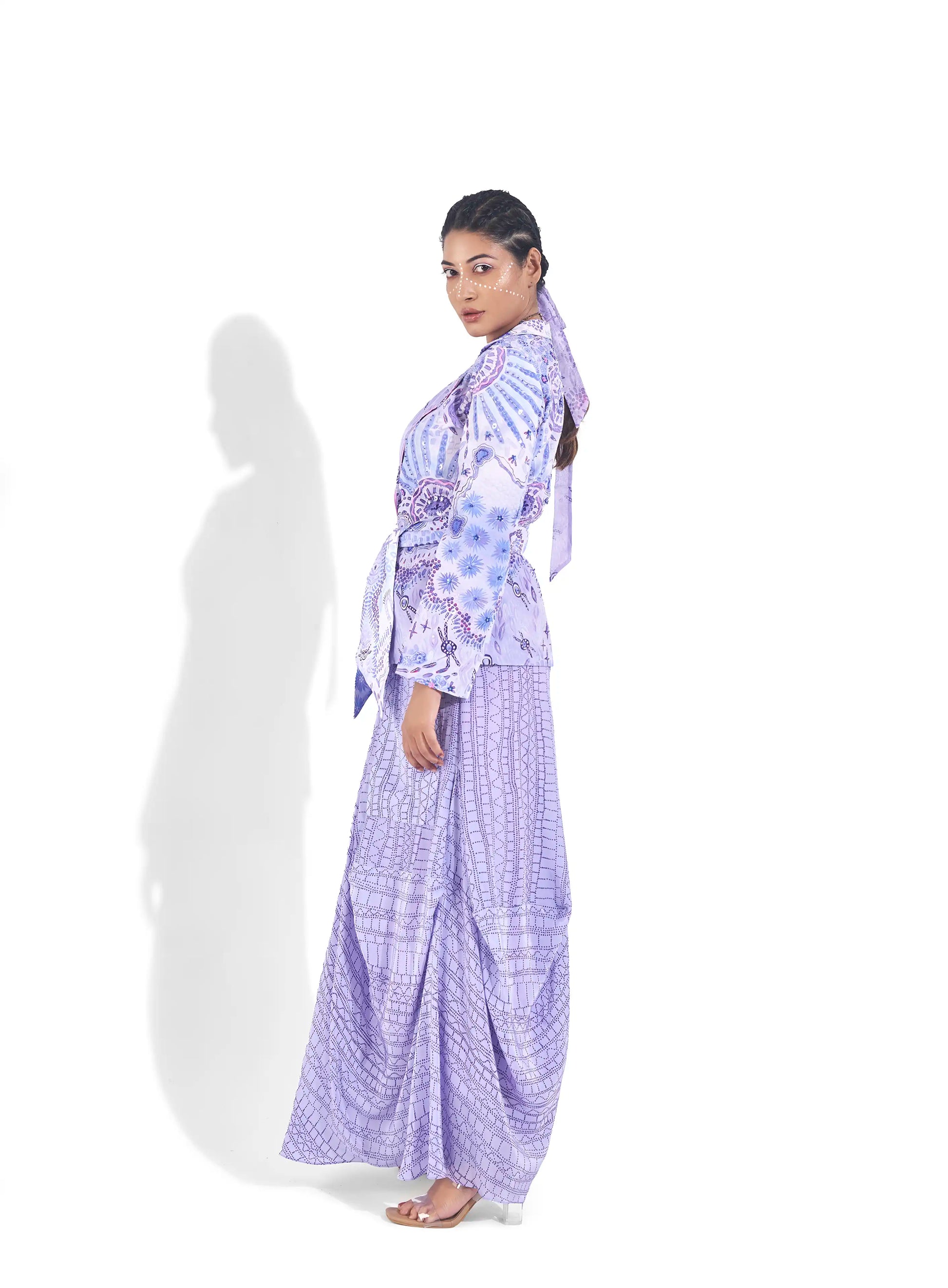 Flowy Purple Electric Crepe Nari Printed Skirt