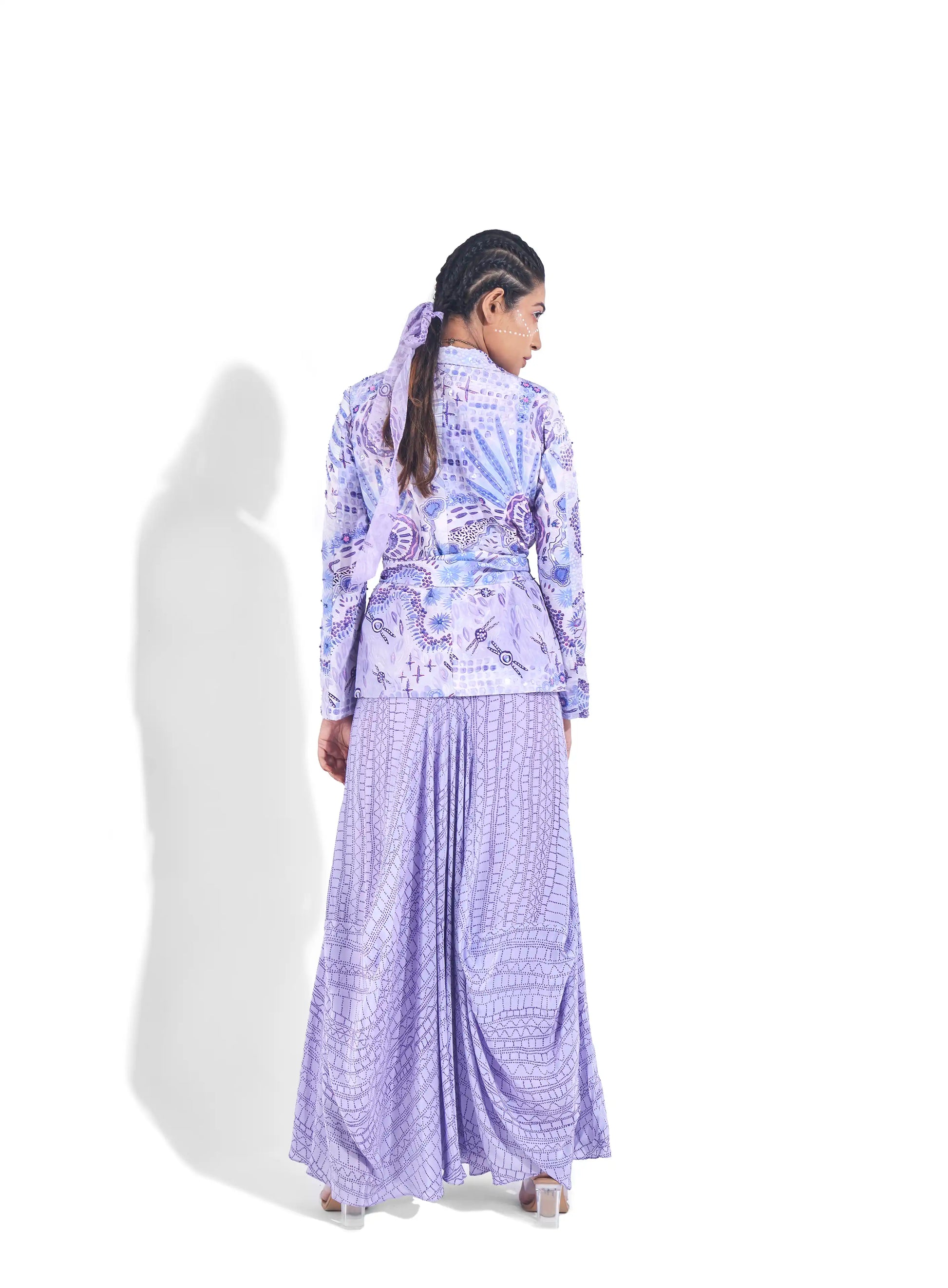 Flowy Purple Electric Crepe Nari Printed Skirt