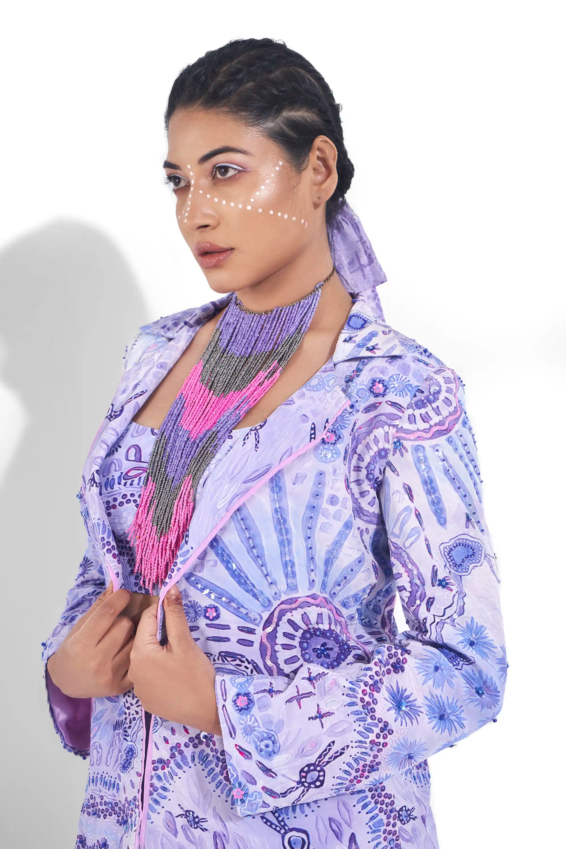 Flowy Purple Electric Crepe Nari Printed Skirt