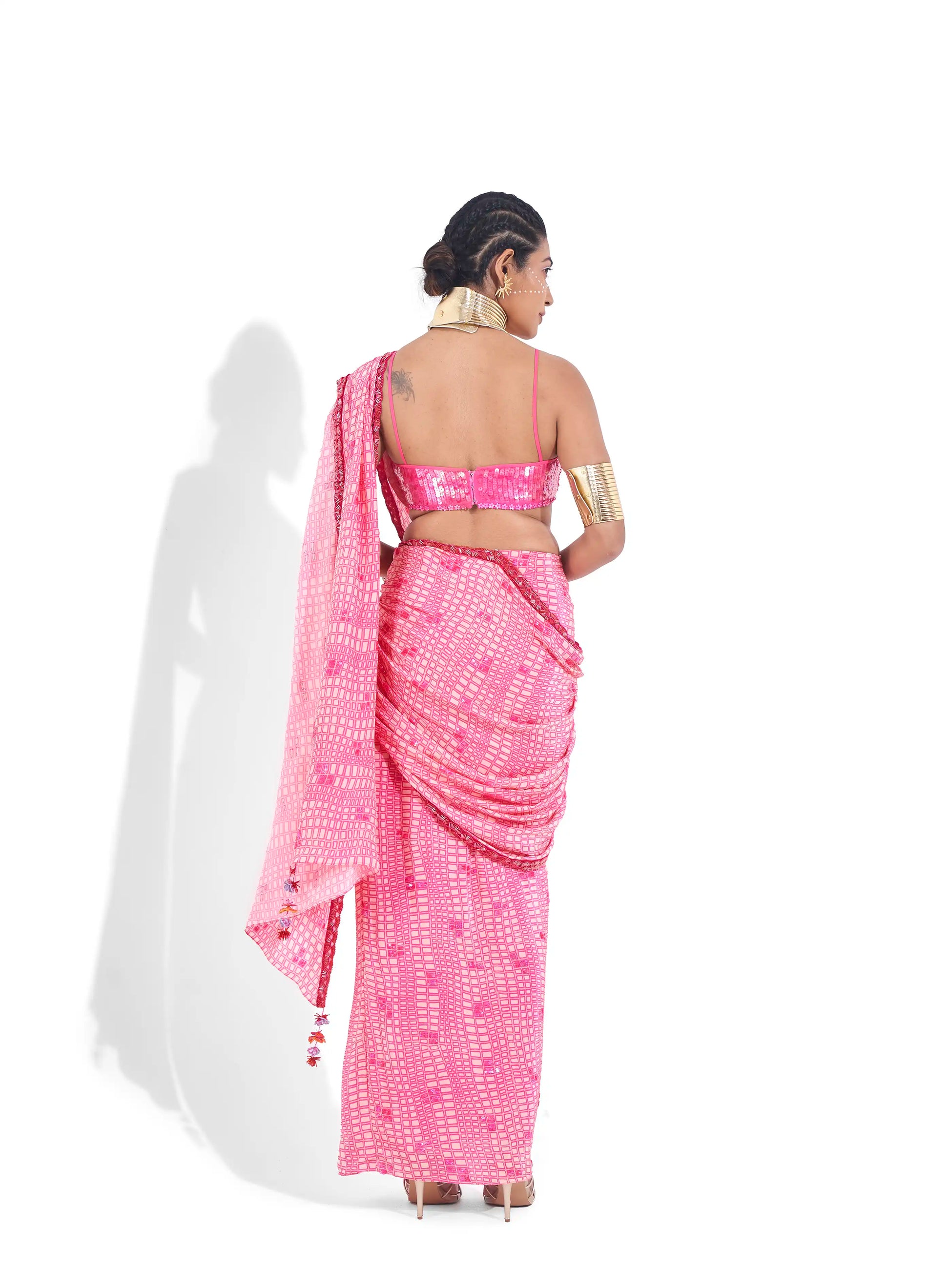 Breathtaking Pink Hot Crepe Quinn Floral Embroidered Blouse