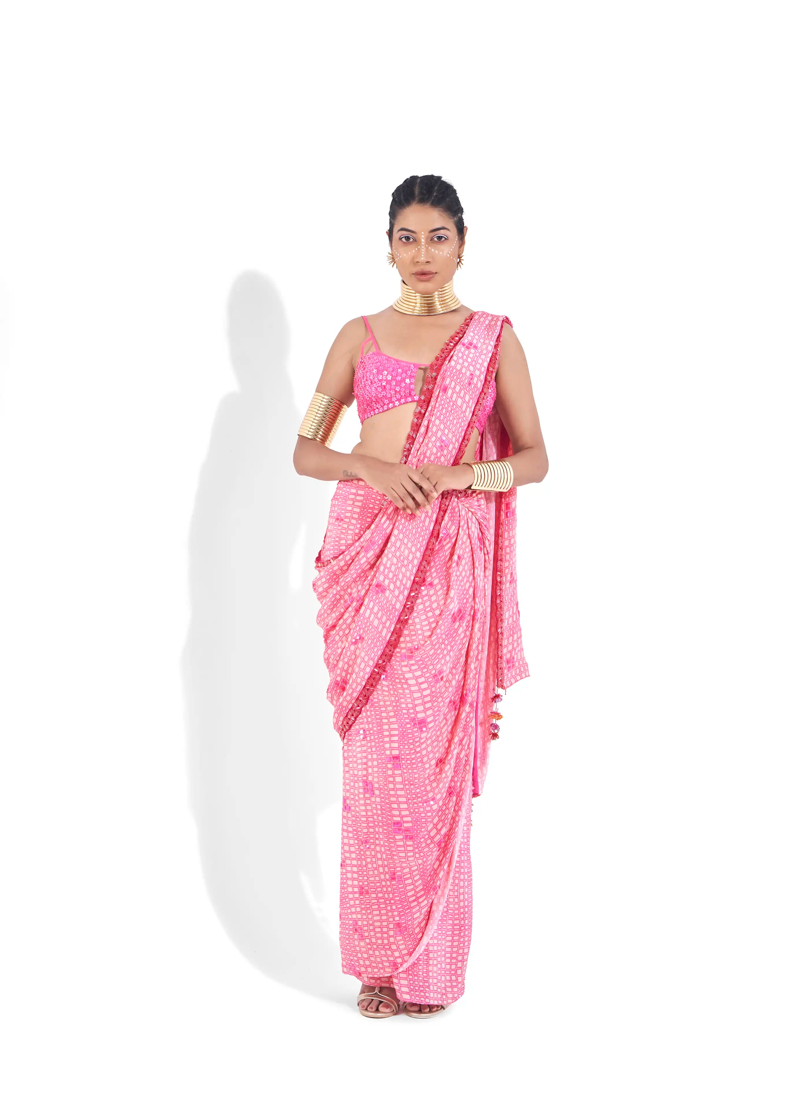 Breathtaking Pink Hot Crepe Quinn Floral Embroidered Blouse