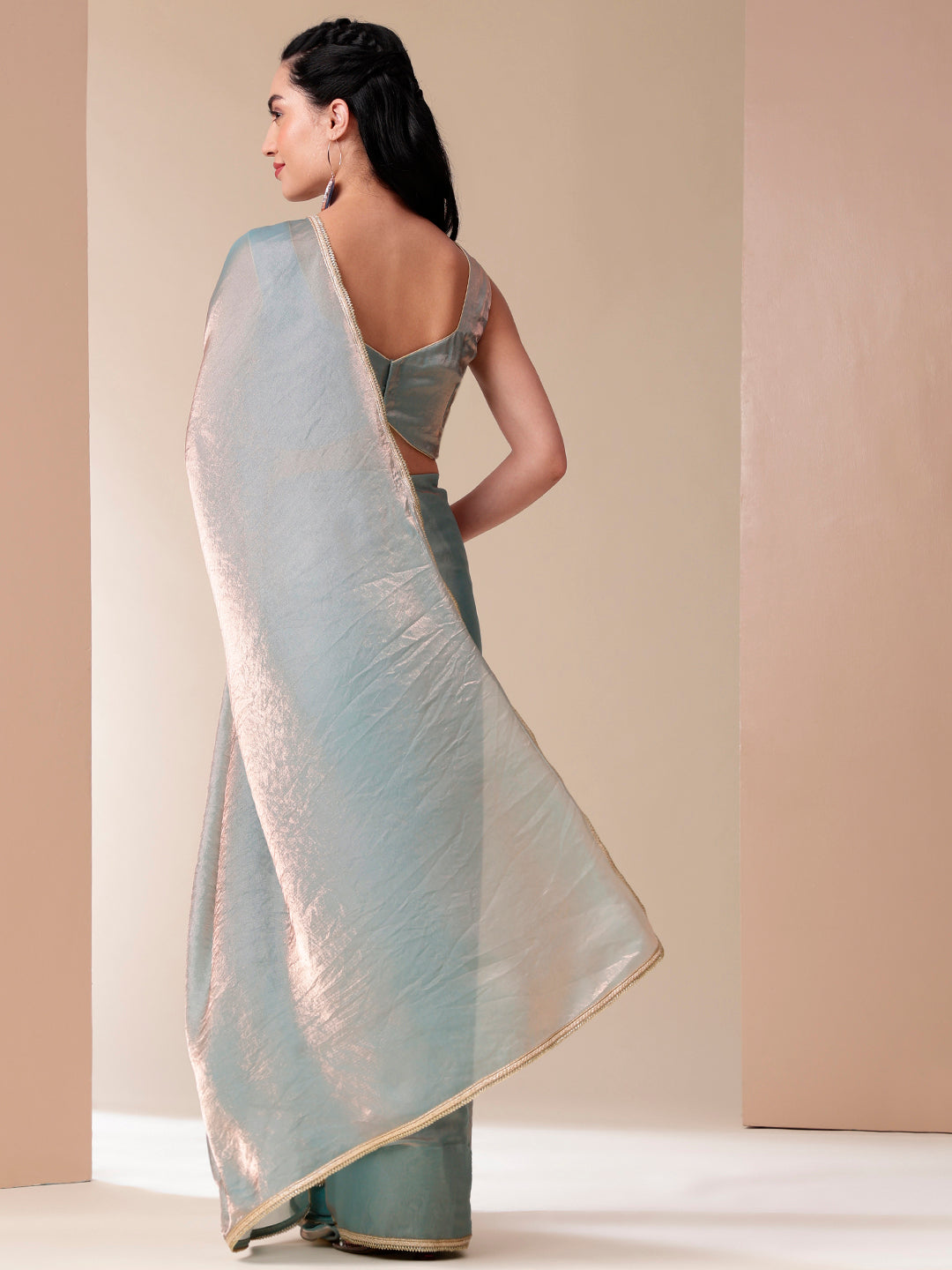 Metallic Charm Blue Tissue Saree with Lace Border - Fancy Sarees