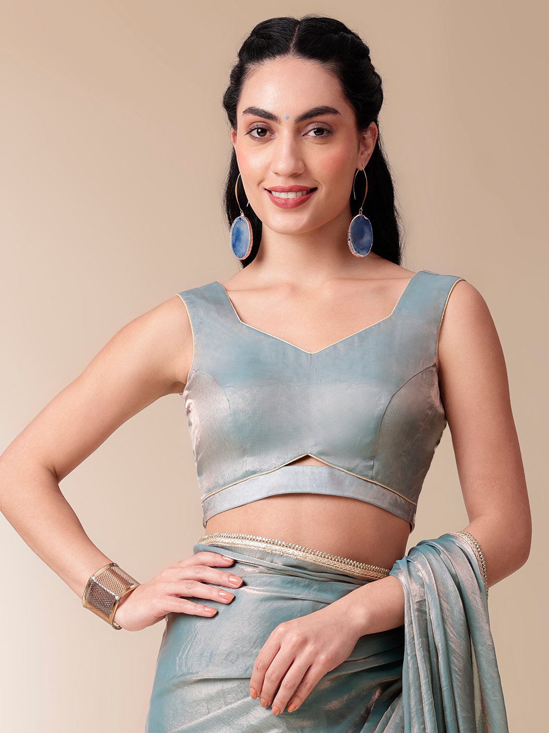 Metallic Charm Blue Tissue Saree with Lace Border - Fancy Sarees
