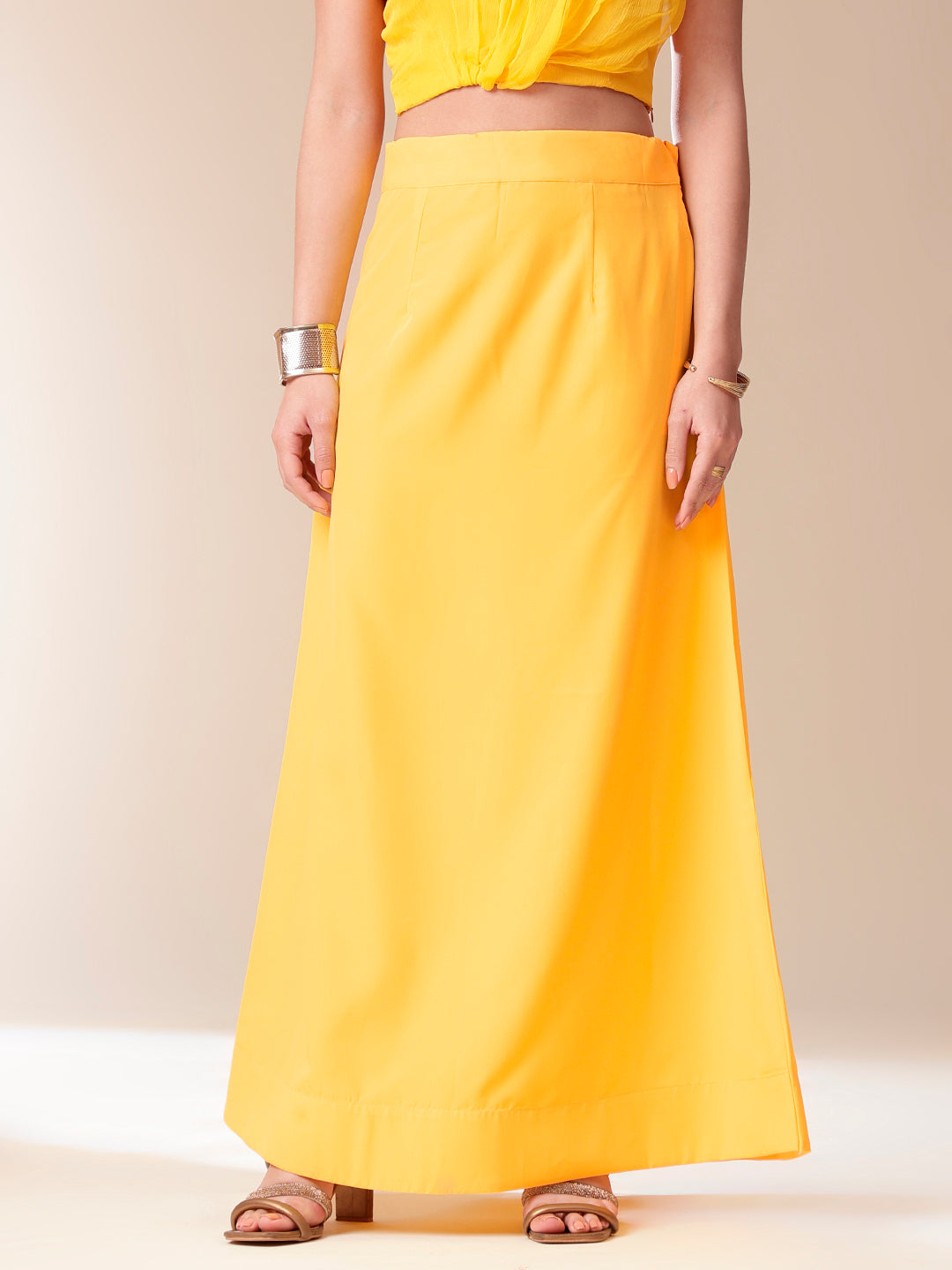 Elegant Yellow Orange Chiffon Saree Sequin Handwork Geometric