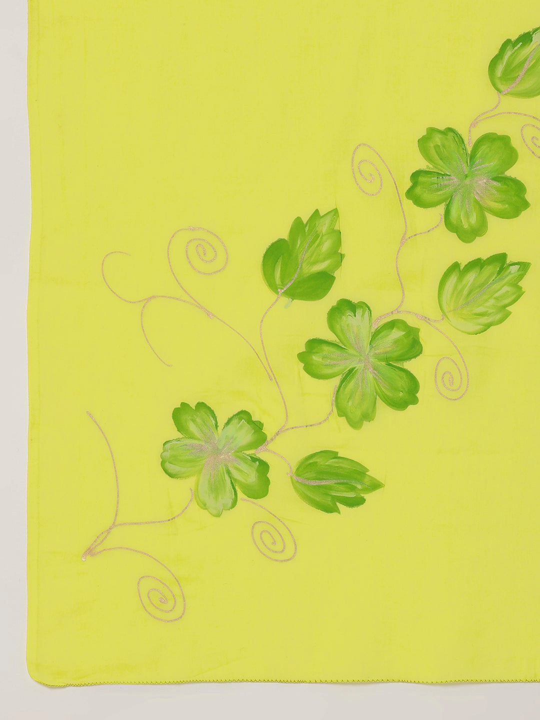 Mellow Hue Handpainted Lemon Green Cotton Saree - Festive Wear