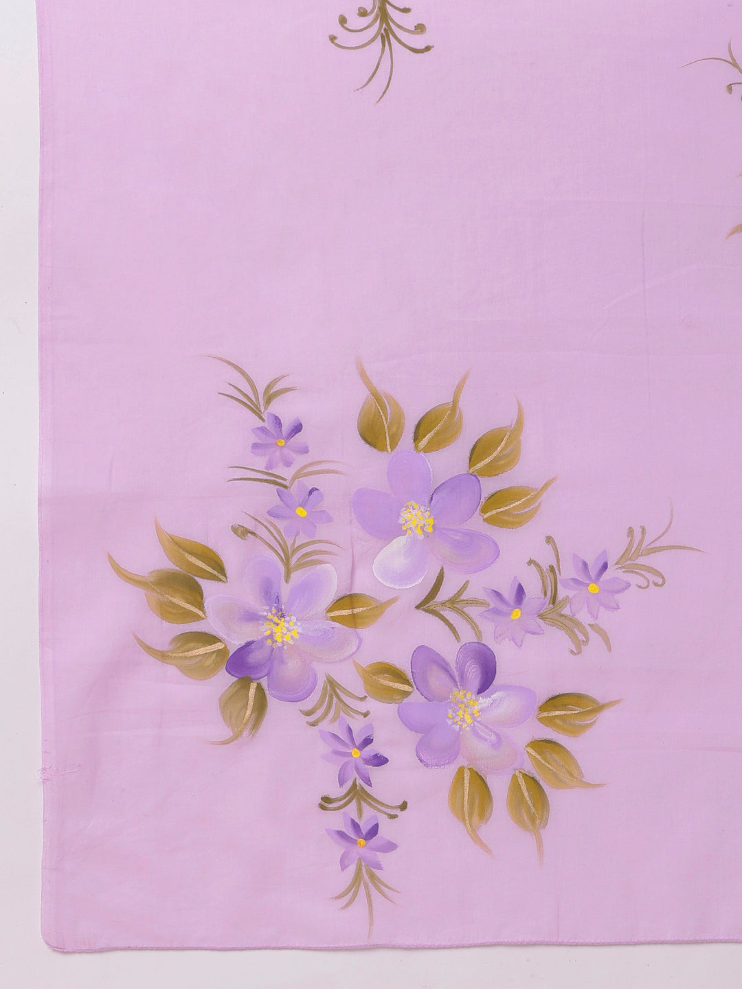 Gentle Gleam Handpainted Lavender Floral Cotton Saree for Women