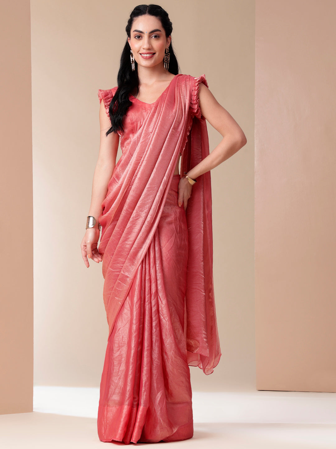 Radiant Alloy Pink Metallic Tissue Saree - Fancy Sarees Collection