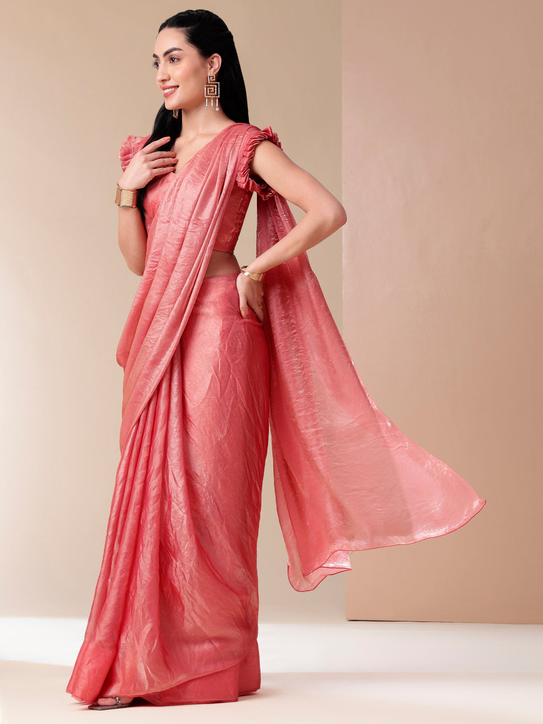 Radiant Alloy Pink Metallic Tissue Saree - Fancy Sarees Collection