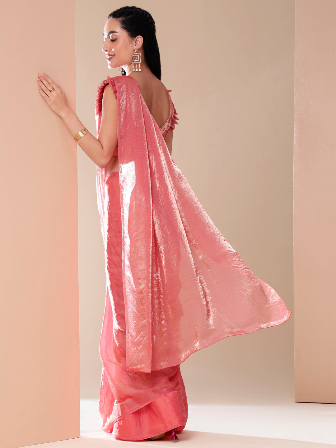 Radiant Alloy Pink Metallic Tissue Saree - Fancy Sarees Collection