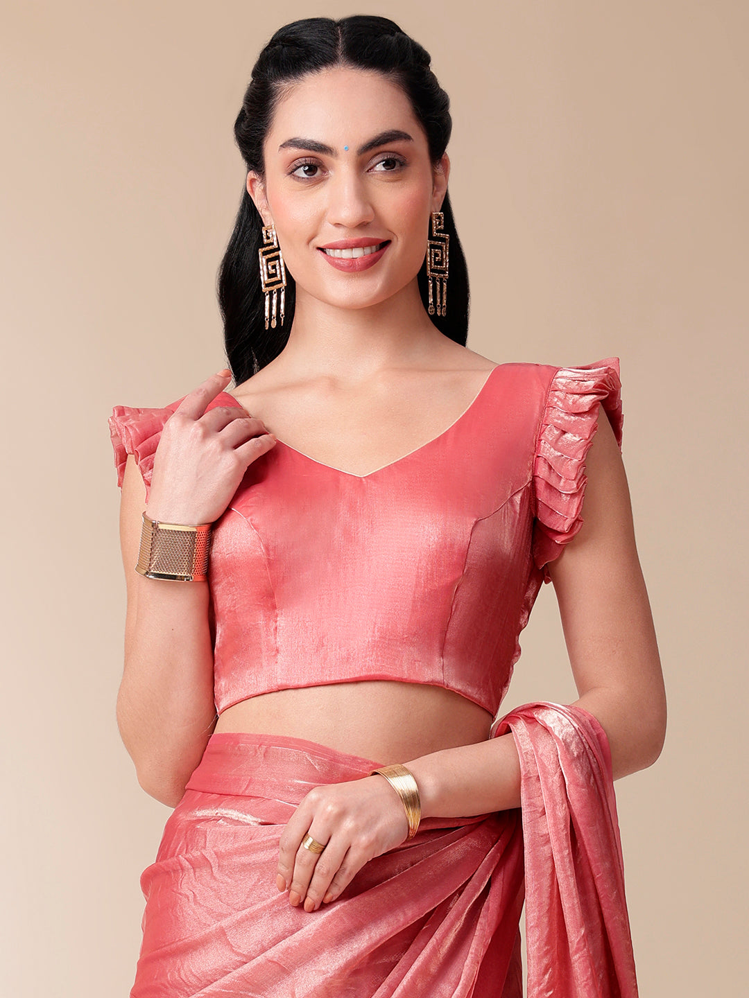 Radiant Alloy Pink Metallic Tissue Saree - Fancy Sarees Collection