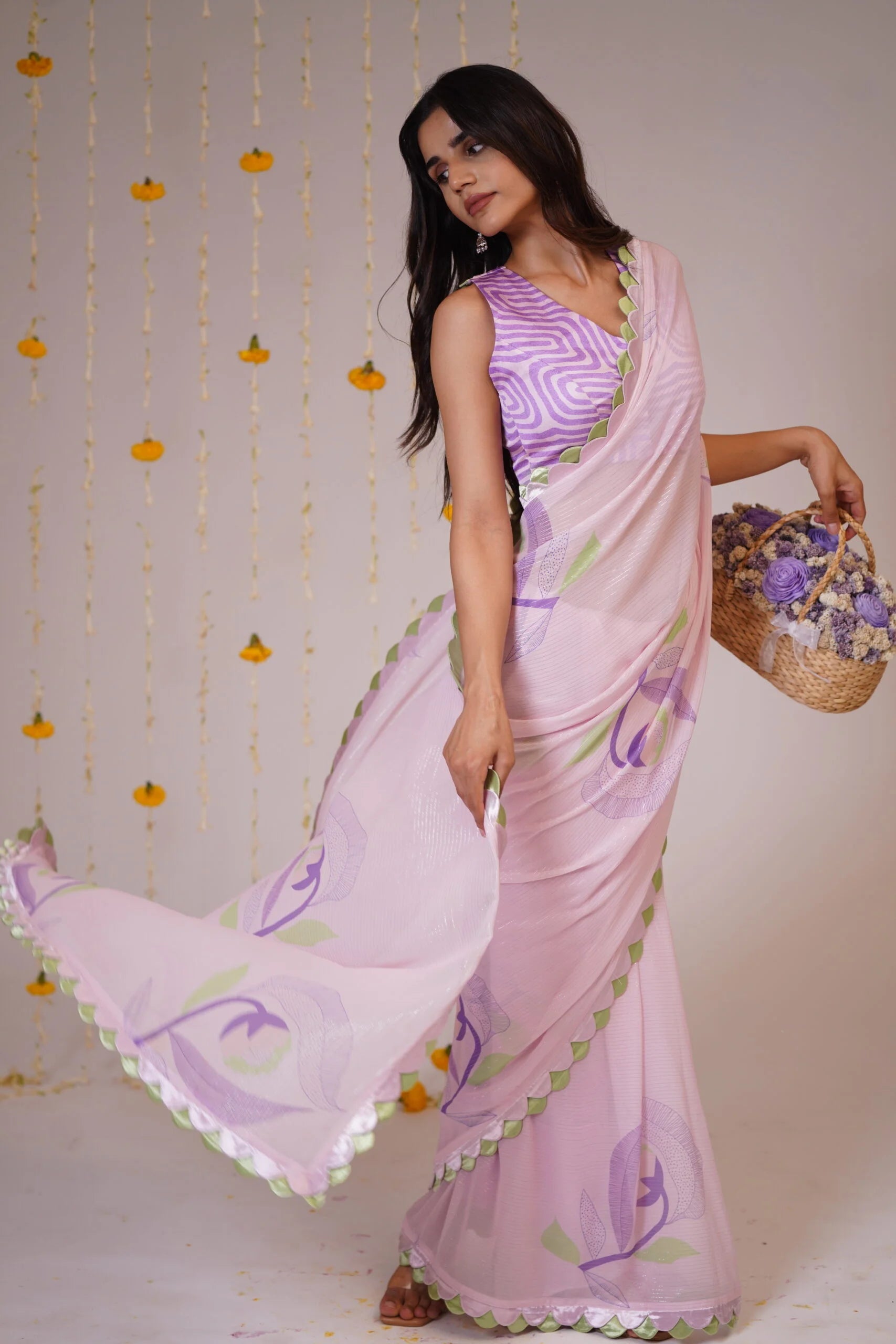 Mandhaara Utpala Purple Floral Georgette Saree - Festive & Wedding Wear