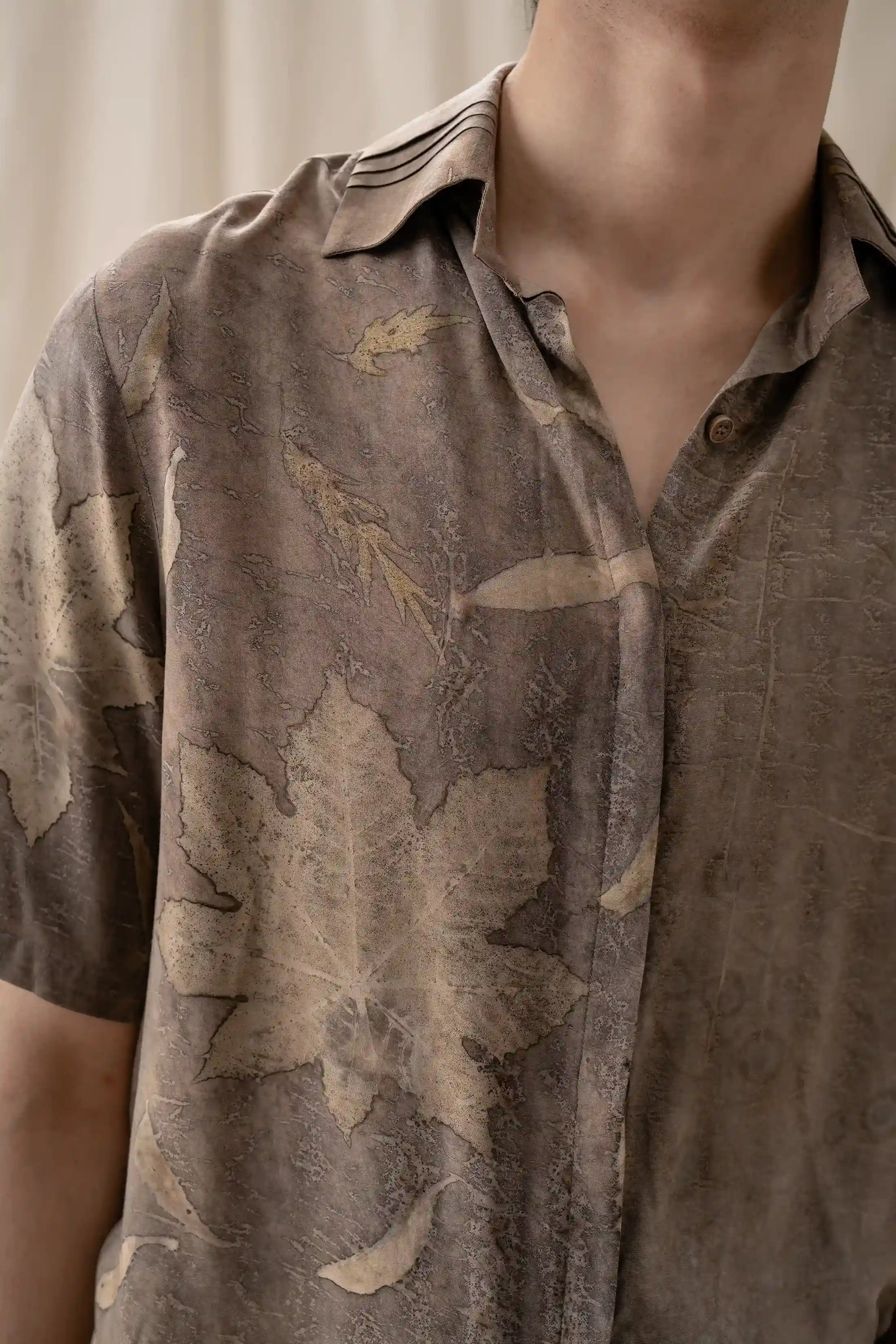 Bold Grey Banana Fiber Botanical Print Relaxed Shirt