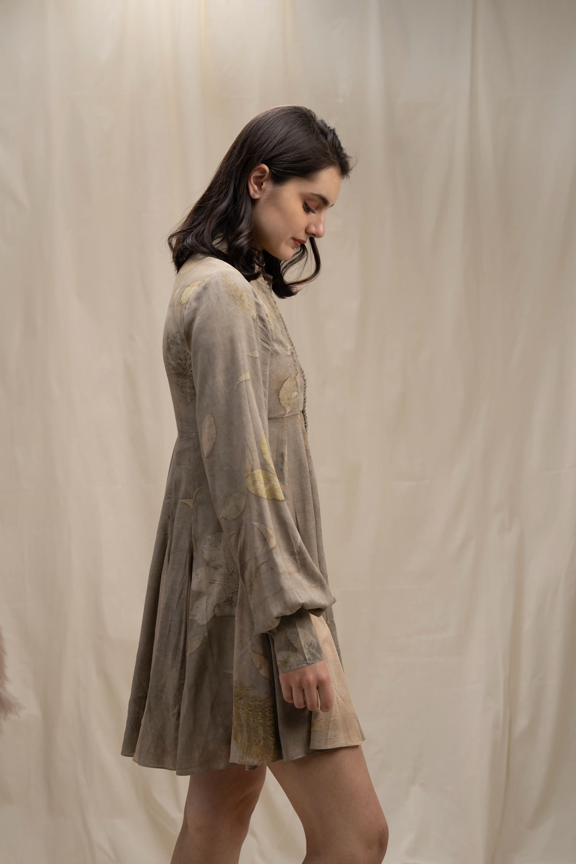 Versatile Grey Banana Cellulose Collared Button-Down Midi Dress