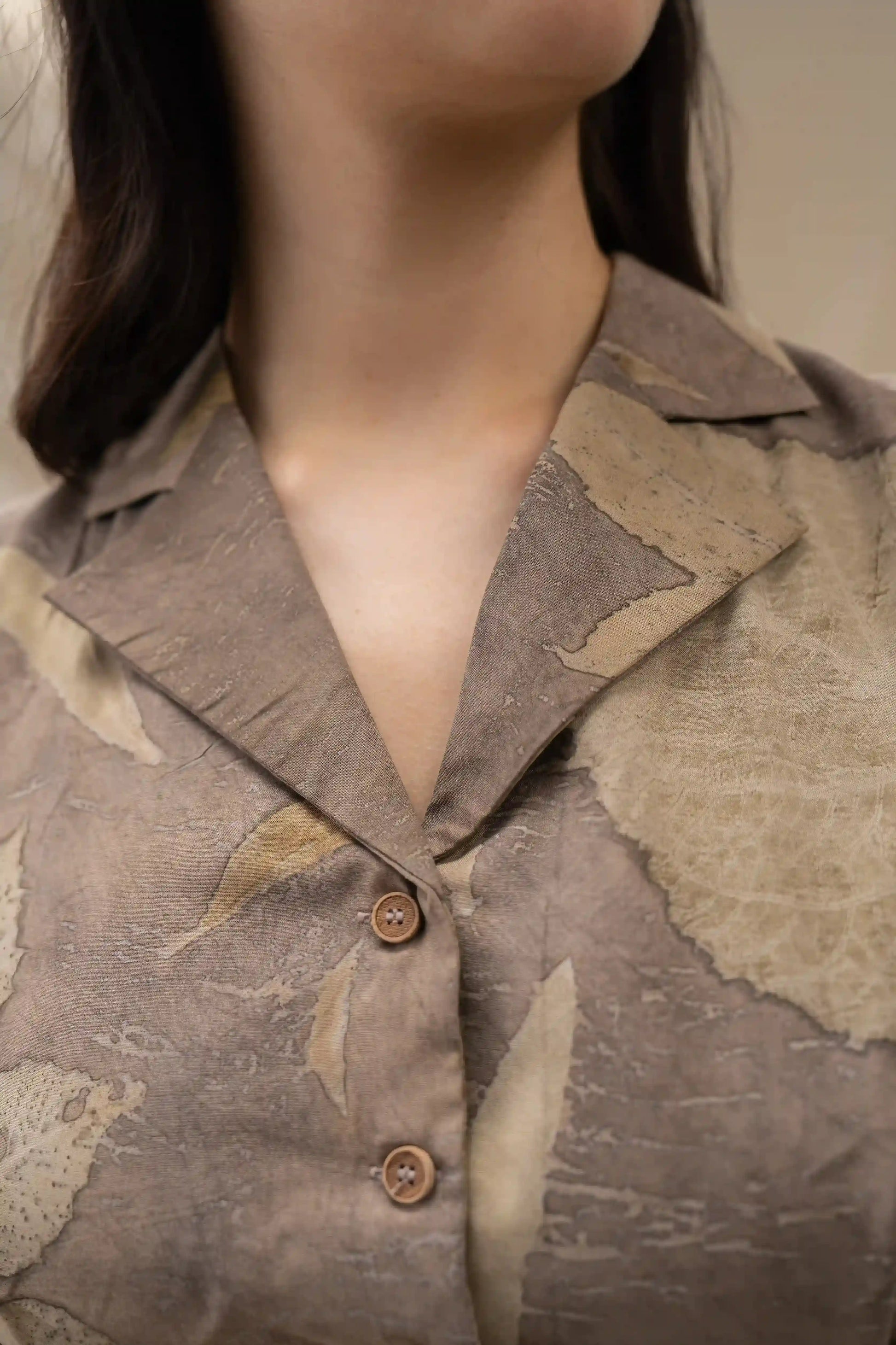 Sophisticated Grey Banana Cellulose Lapel Cropped Blazer Eco-Print
