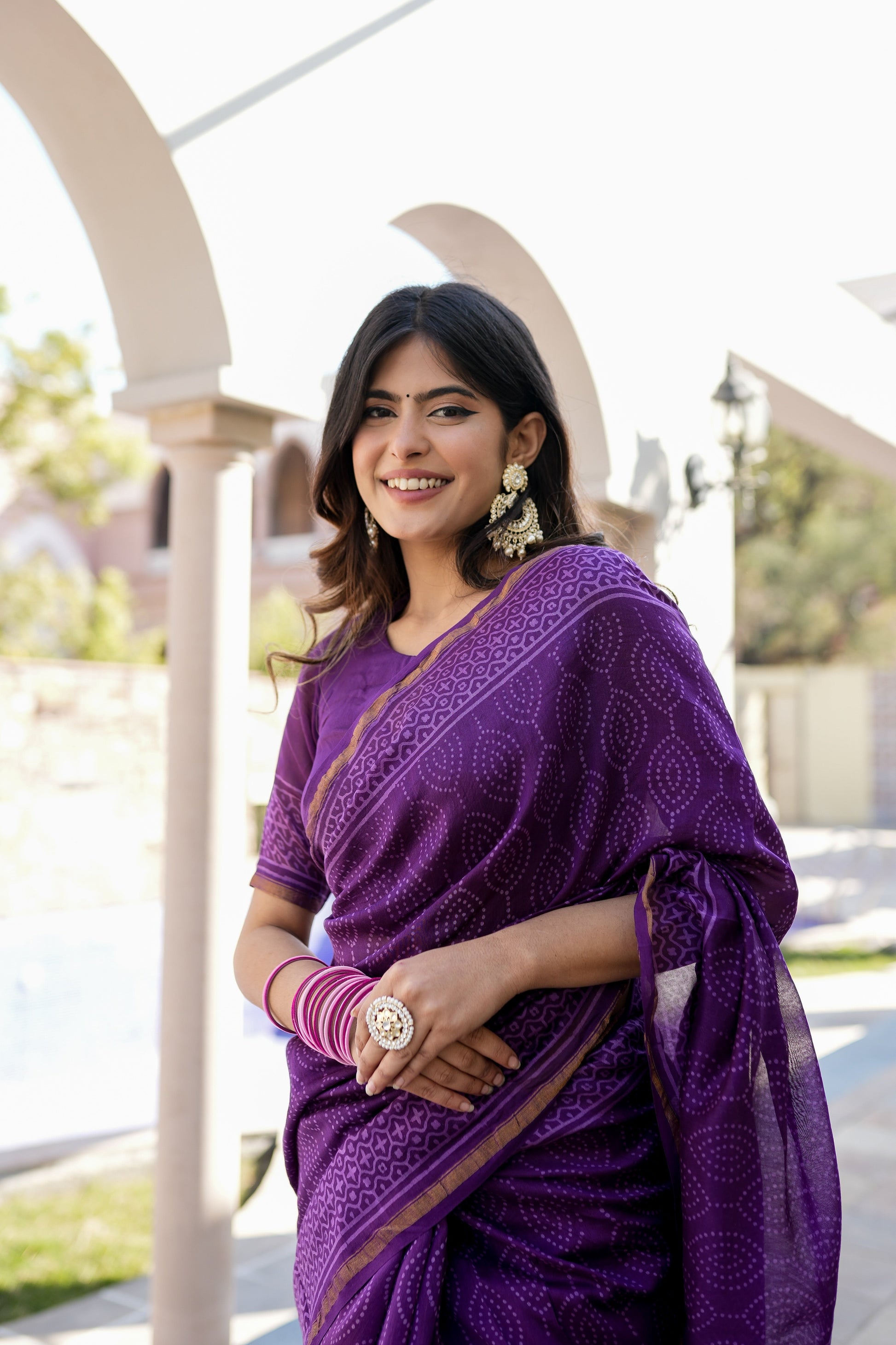 Ethereal Lavender Purple Chanderi Handblock Saree Gold Zari Nature