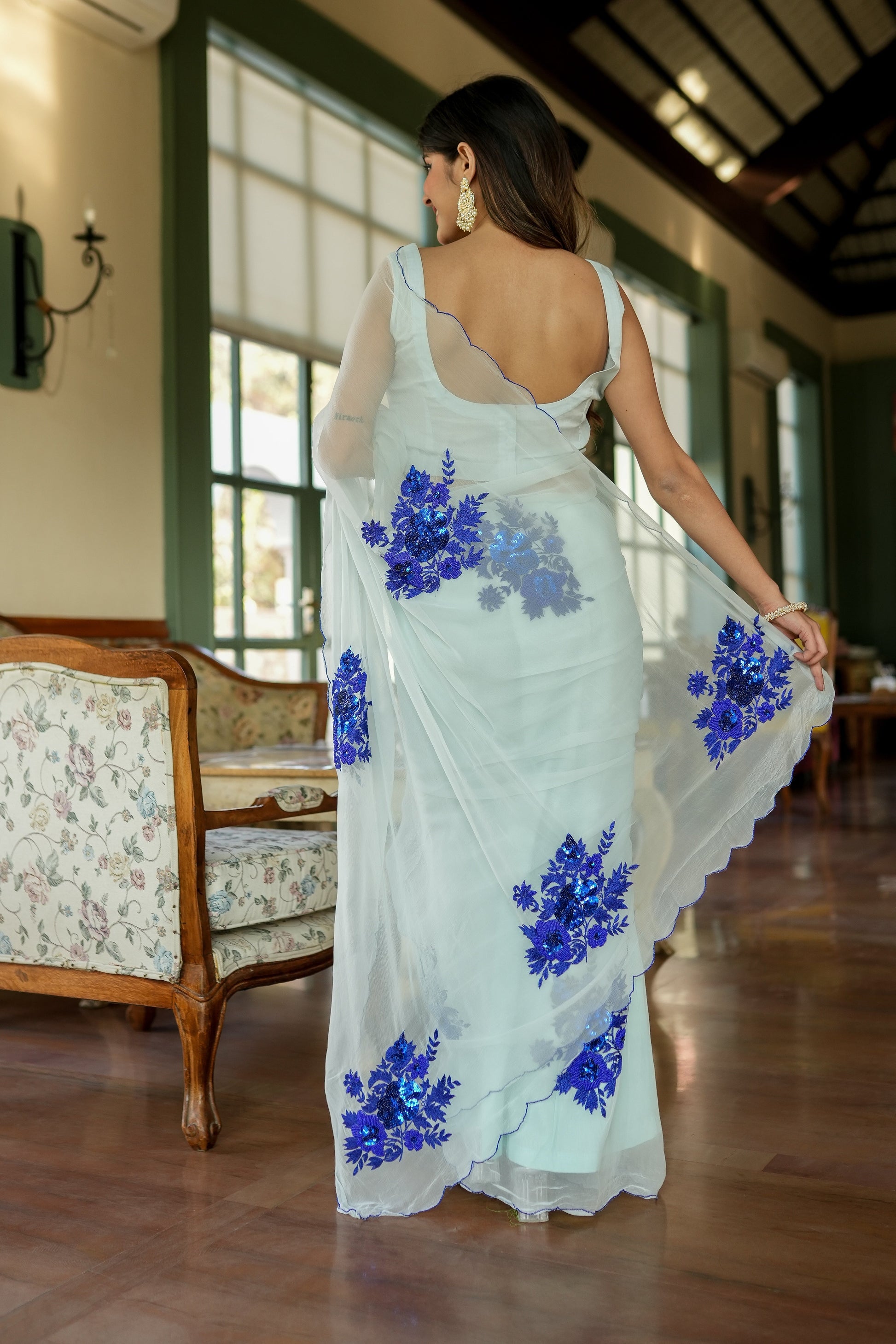 Starlit Glamour (Hand Embroidered Georgette Saree)