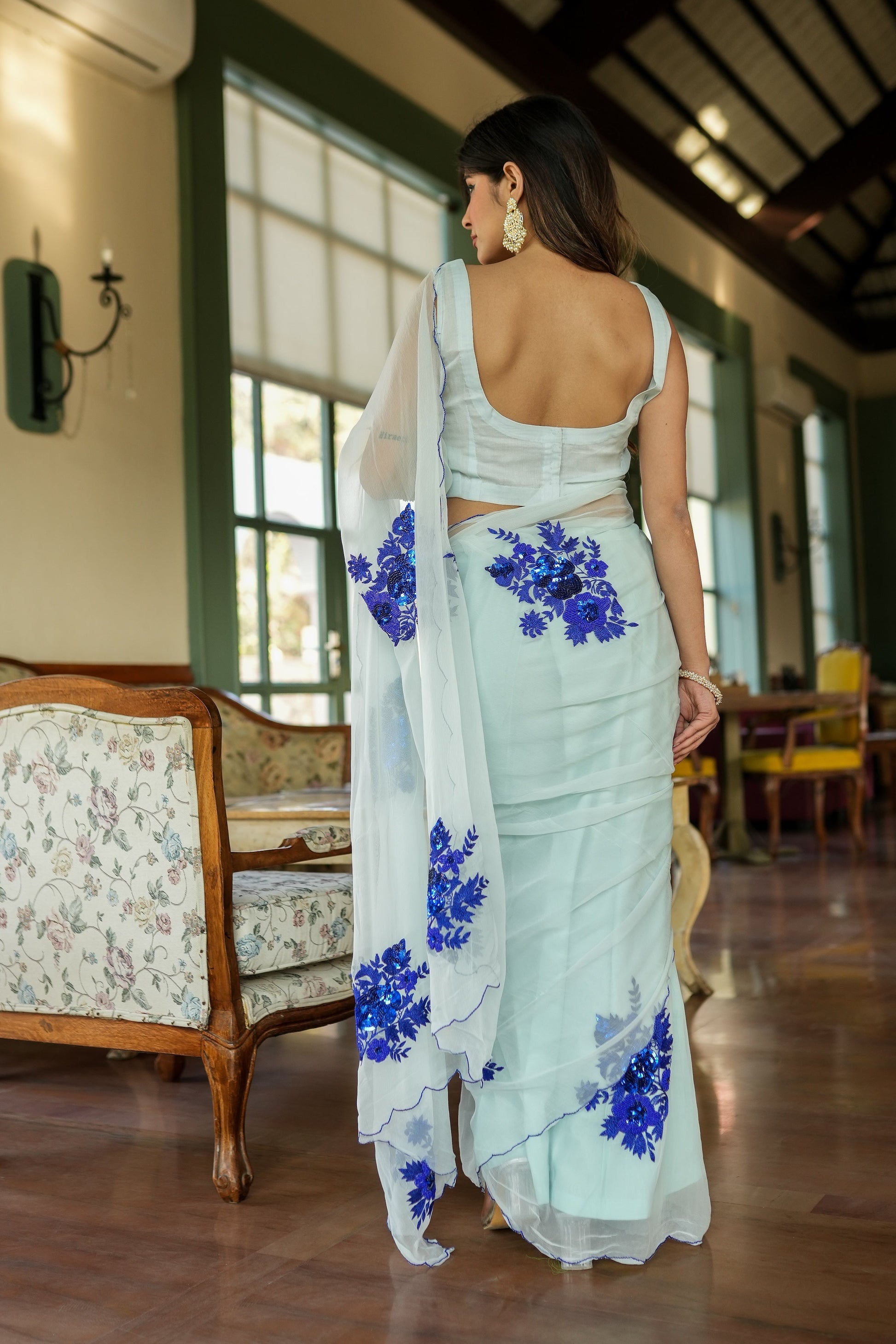 Starlit Glamour (Hand Embroidered Georgette Saree)