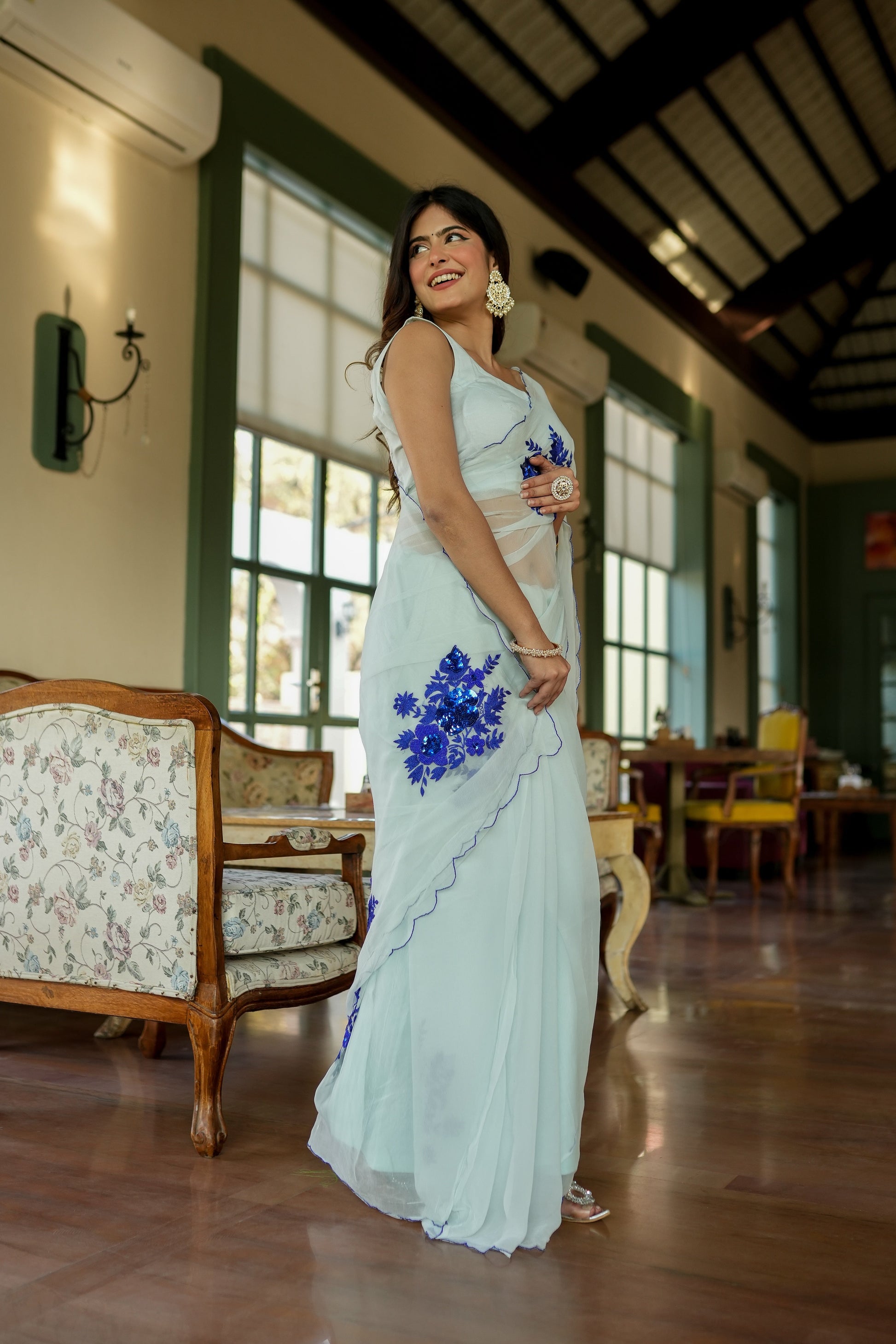 Starlit Glamour (Hand Embroidered Georgette Saree)