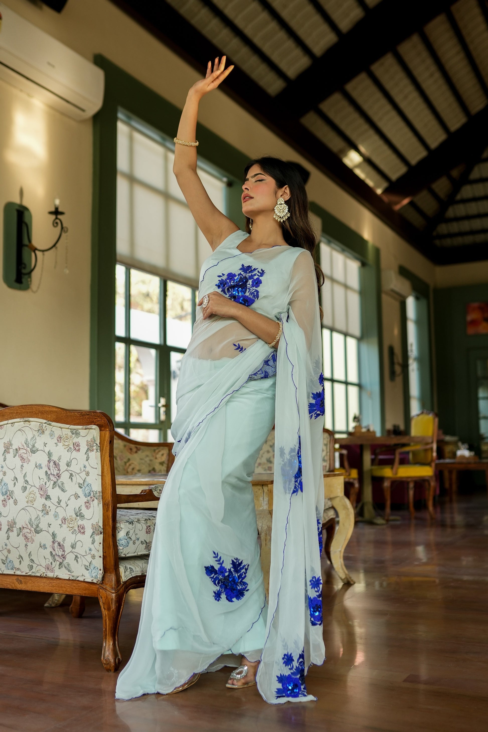 Starlit Glamour (Hand Embroidered Georgette Saree)