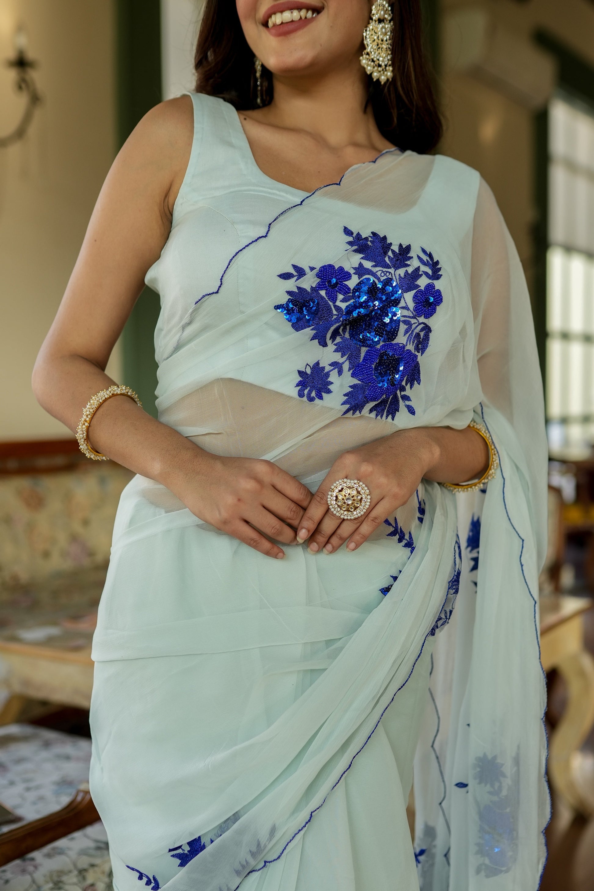 Starlit Glamour (Hand Embroidered Georgette Saree)