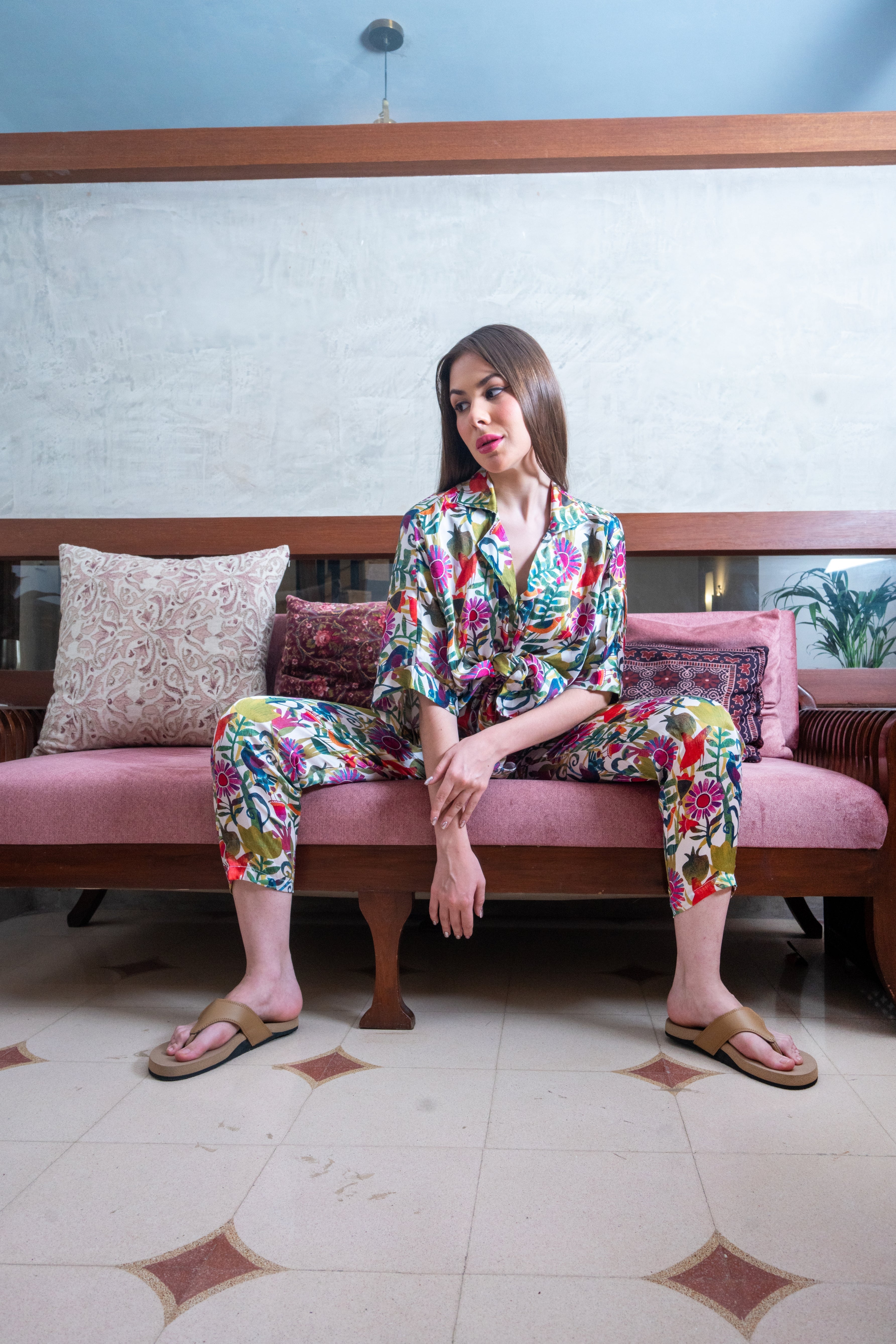 Harmonious Multicolor Satin Blossom Dream Floral Coord Set
