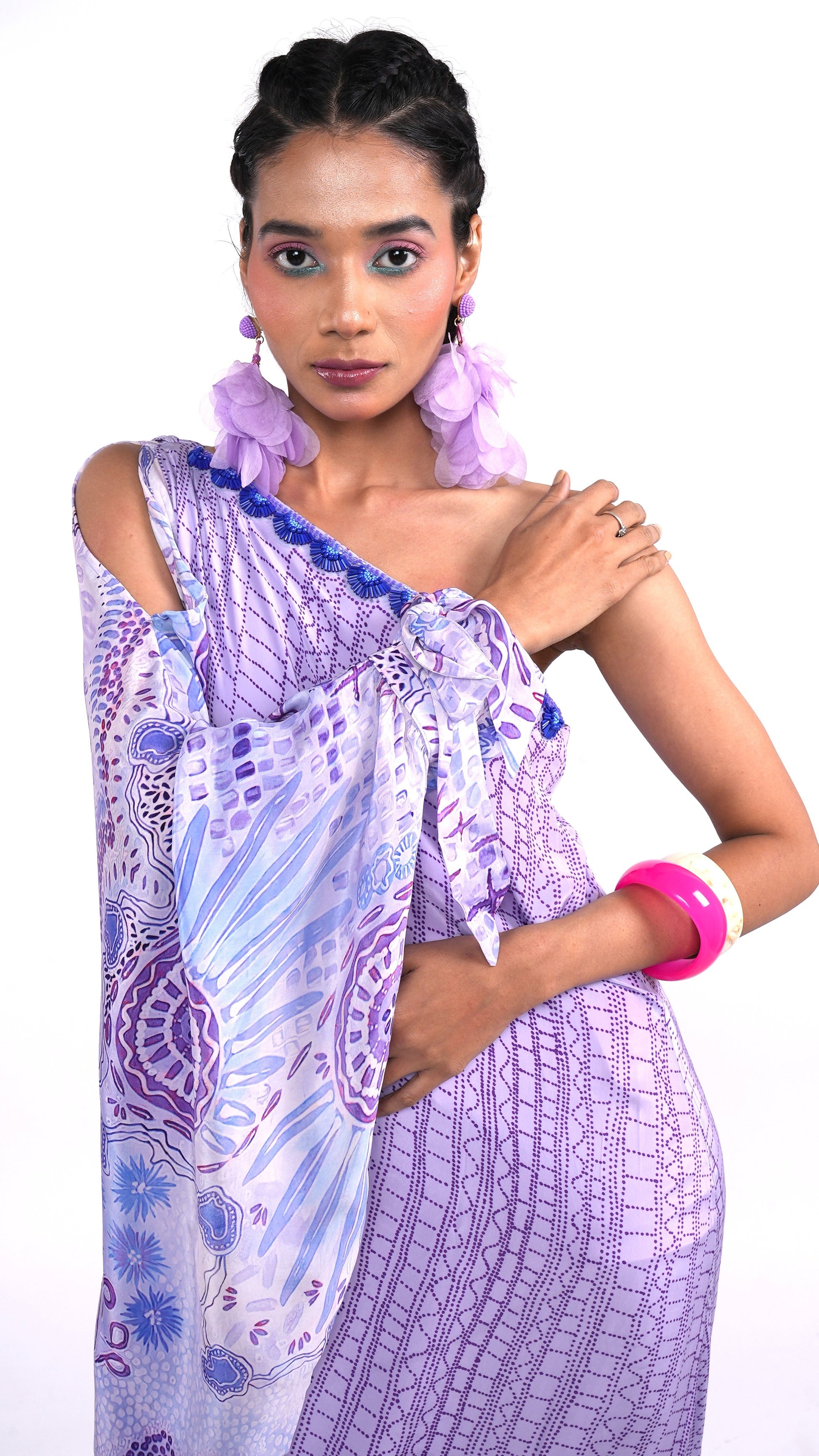 Ethereal Purple Lilac Crepe Essie One Shoulder Cowl Dress