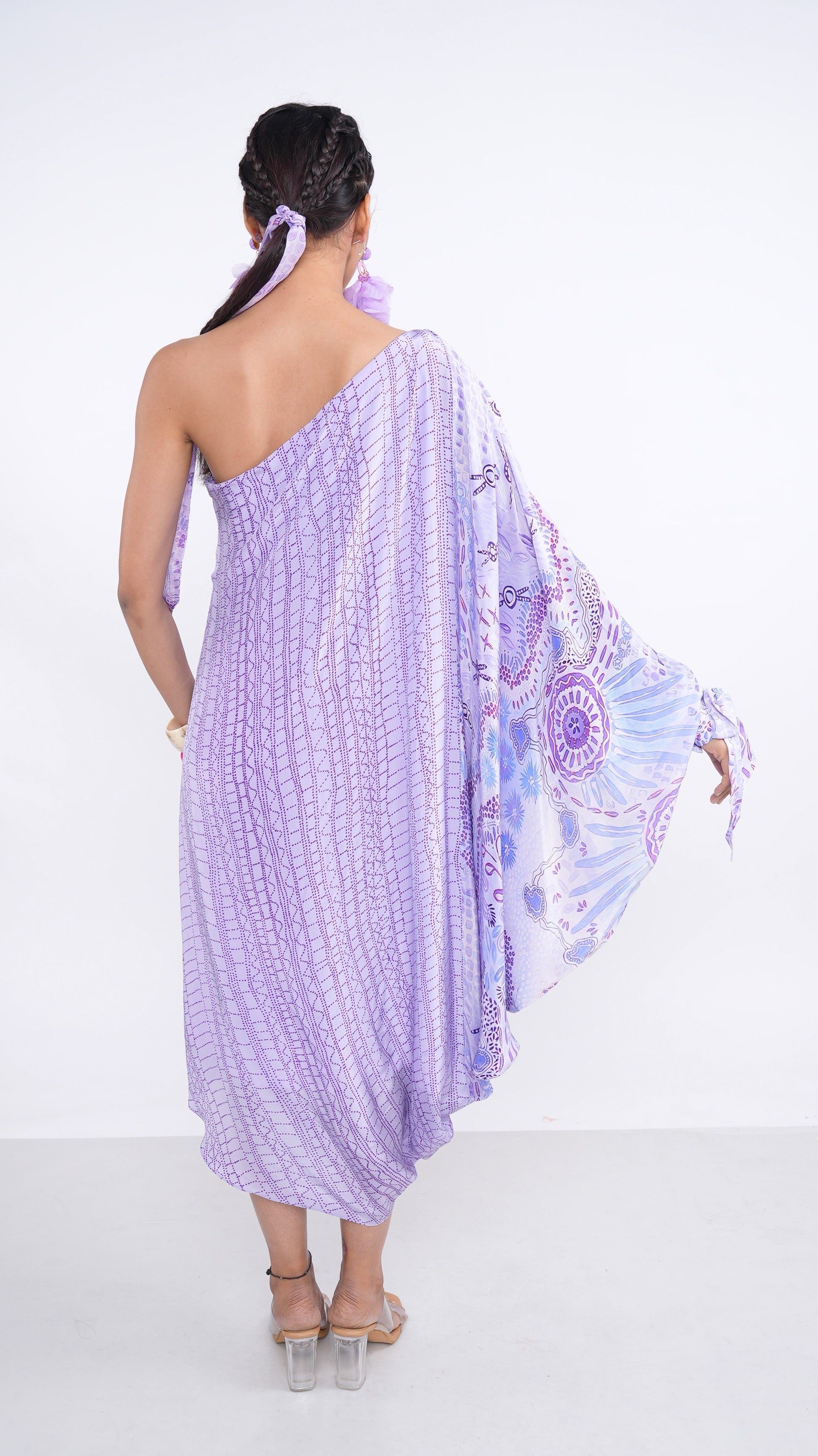 Ethereal Purple Lilac Crepe Essie One Shoulder Cowl Dress