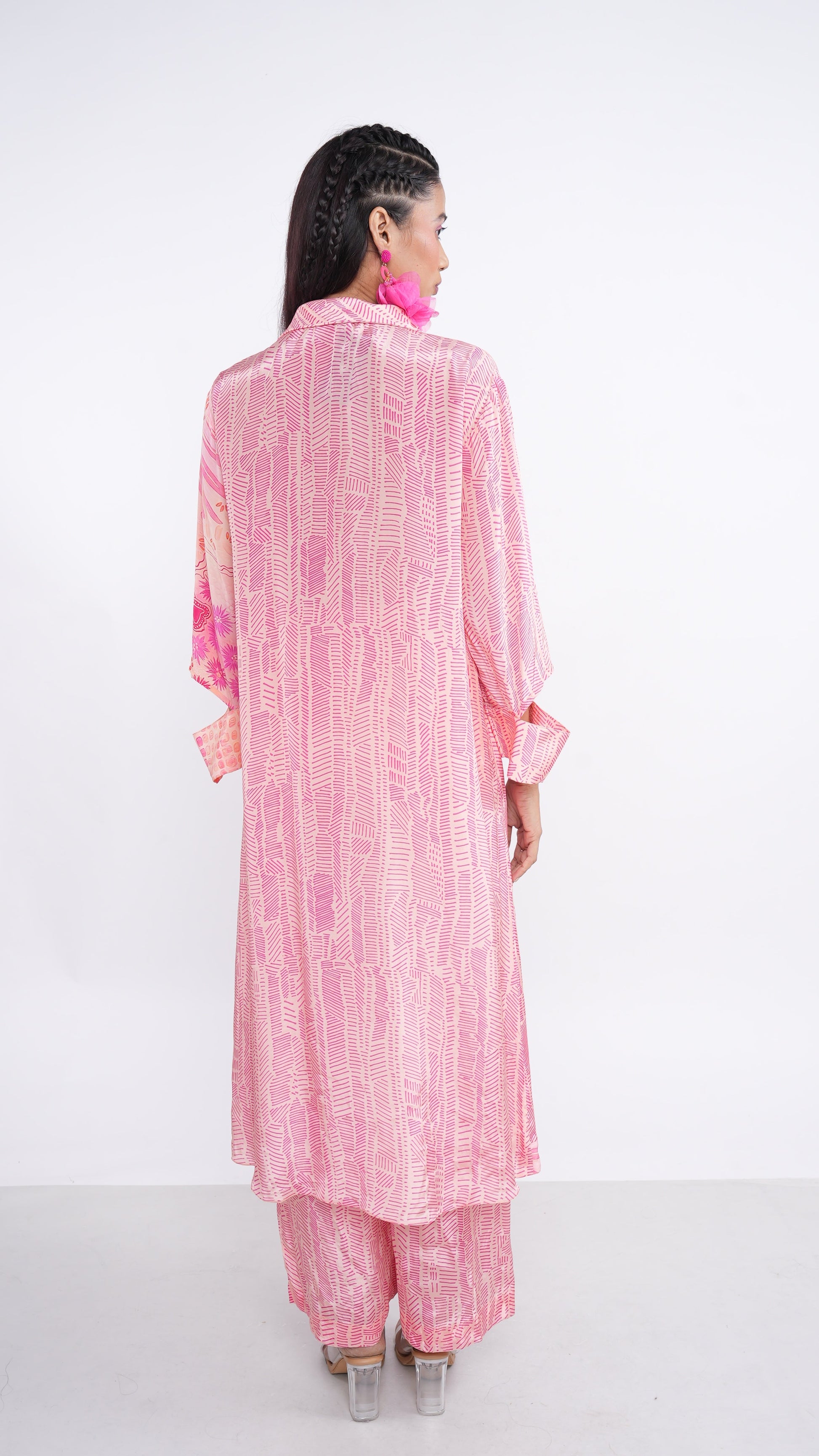 Vibrant Pink Crepe Oriana Geometric Print Kurta & Pants Set
