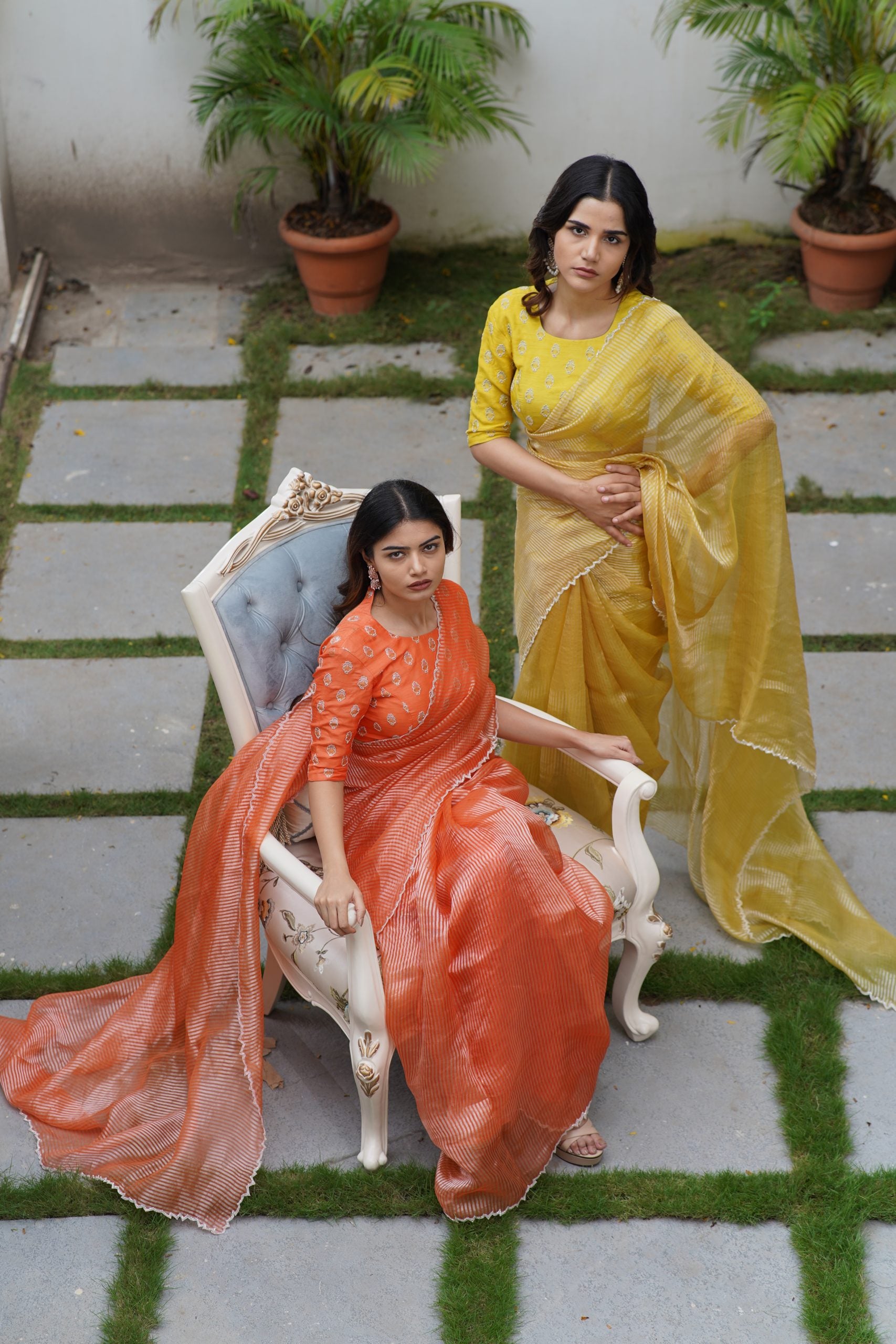 Orange Tissue Silk Saree with Silver Zari & Katdana Work - Handmade Saree