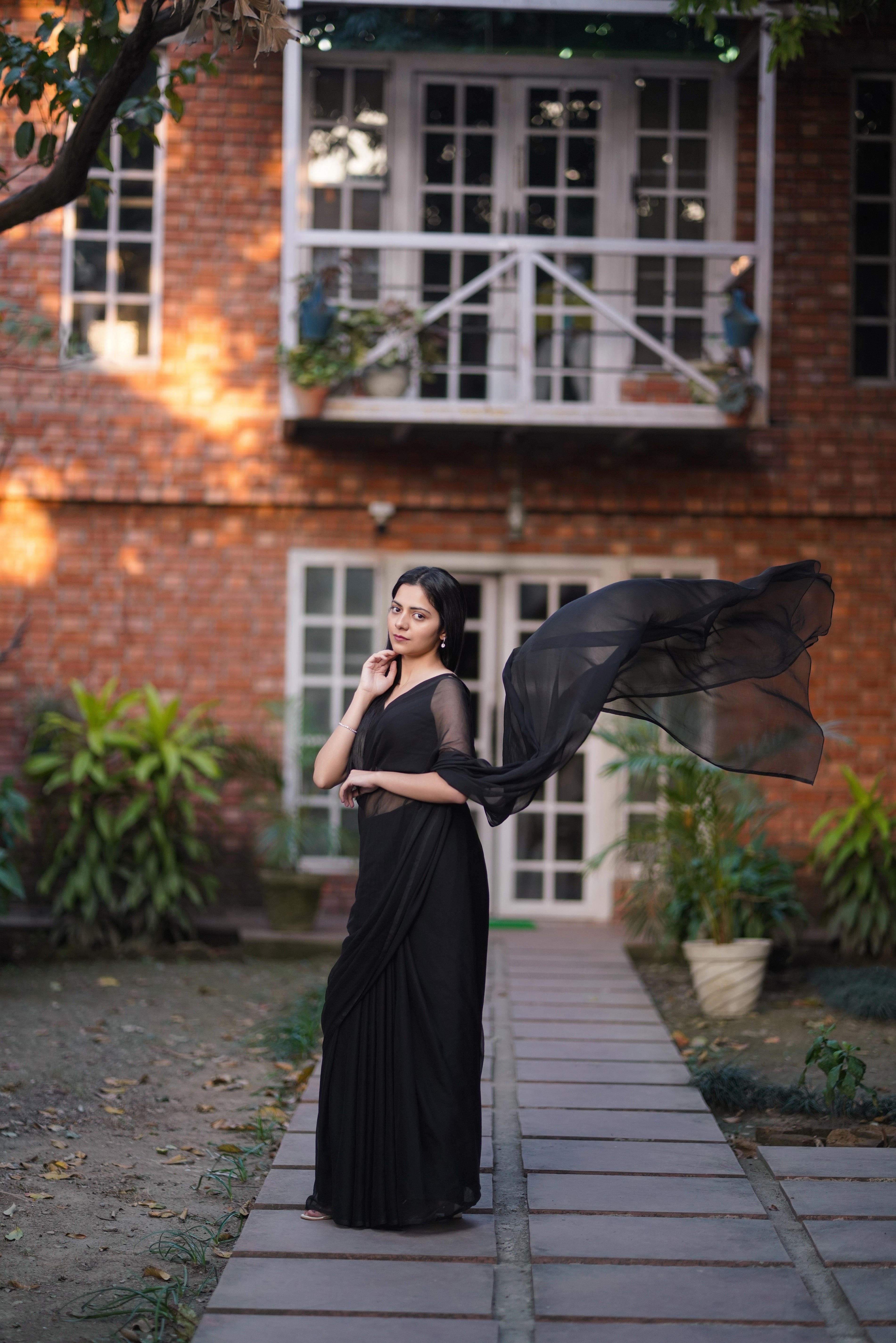 Sophisticated Black Plain Chiffon Saree Raw Silk Blouse