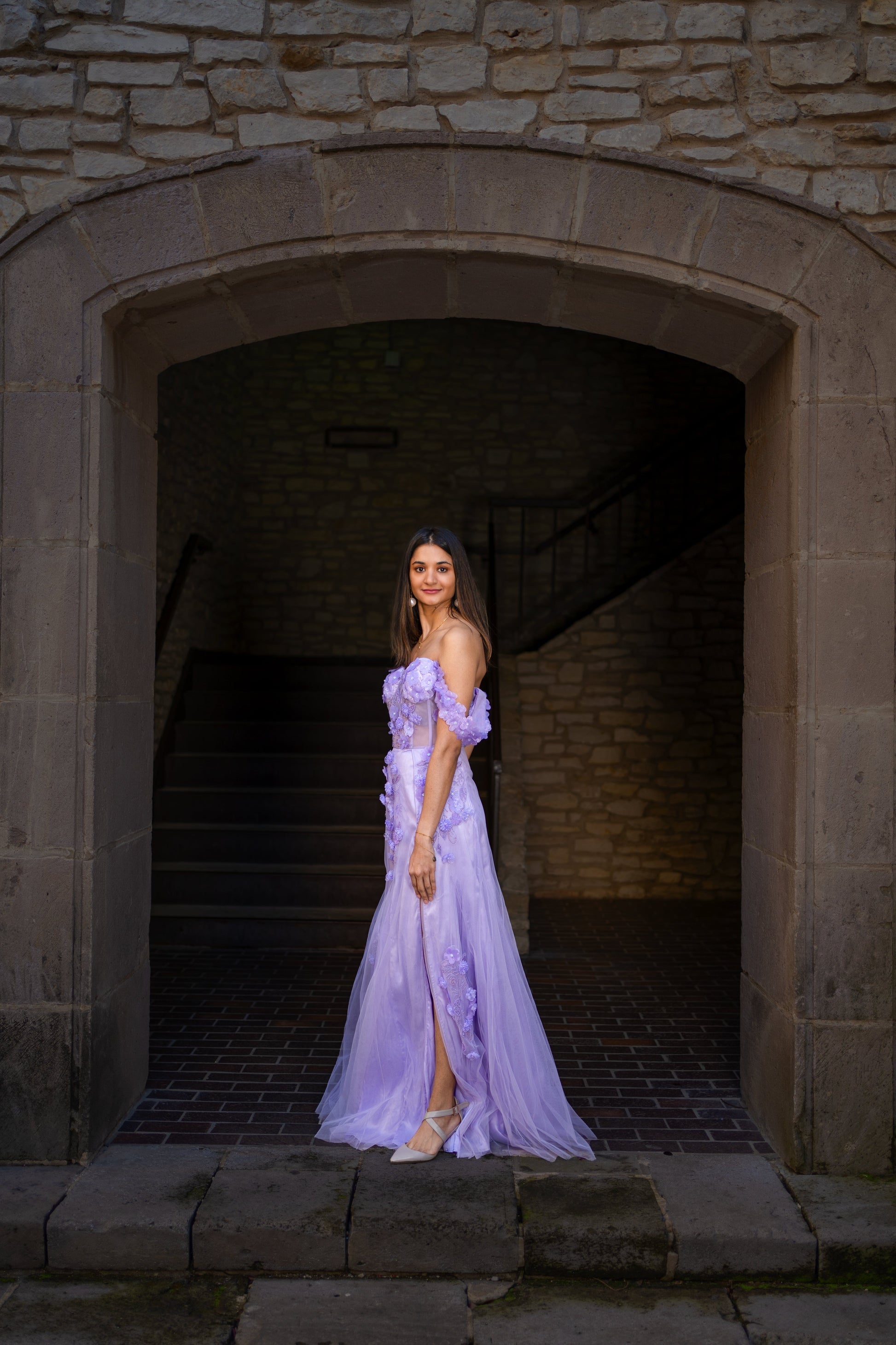 Statement Green Lavender Viscose Tulle Floral Rhapsody Applique Gown
