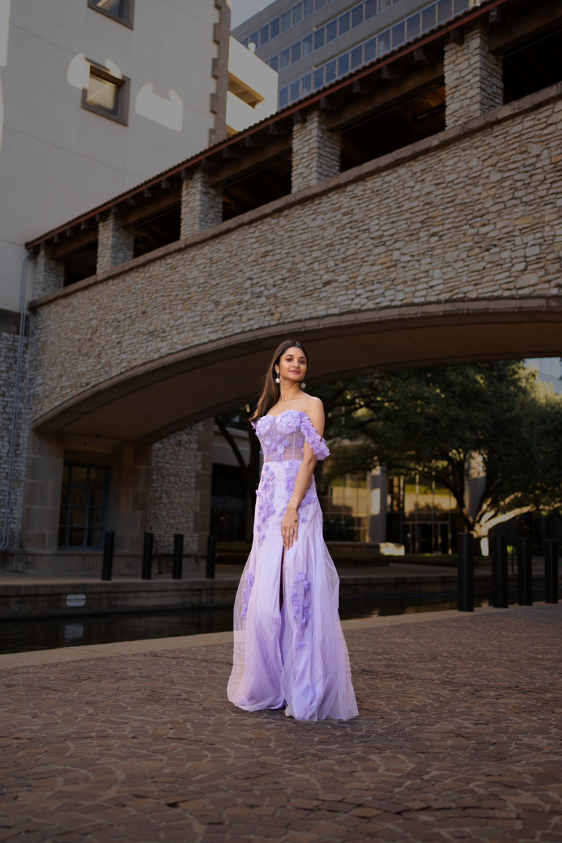 Statement Green Lavender Viscose Tulle Floral Rhapsody Applique Gown
