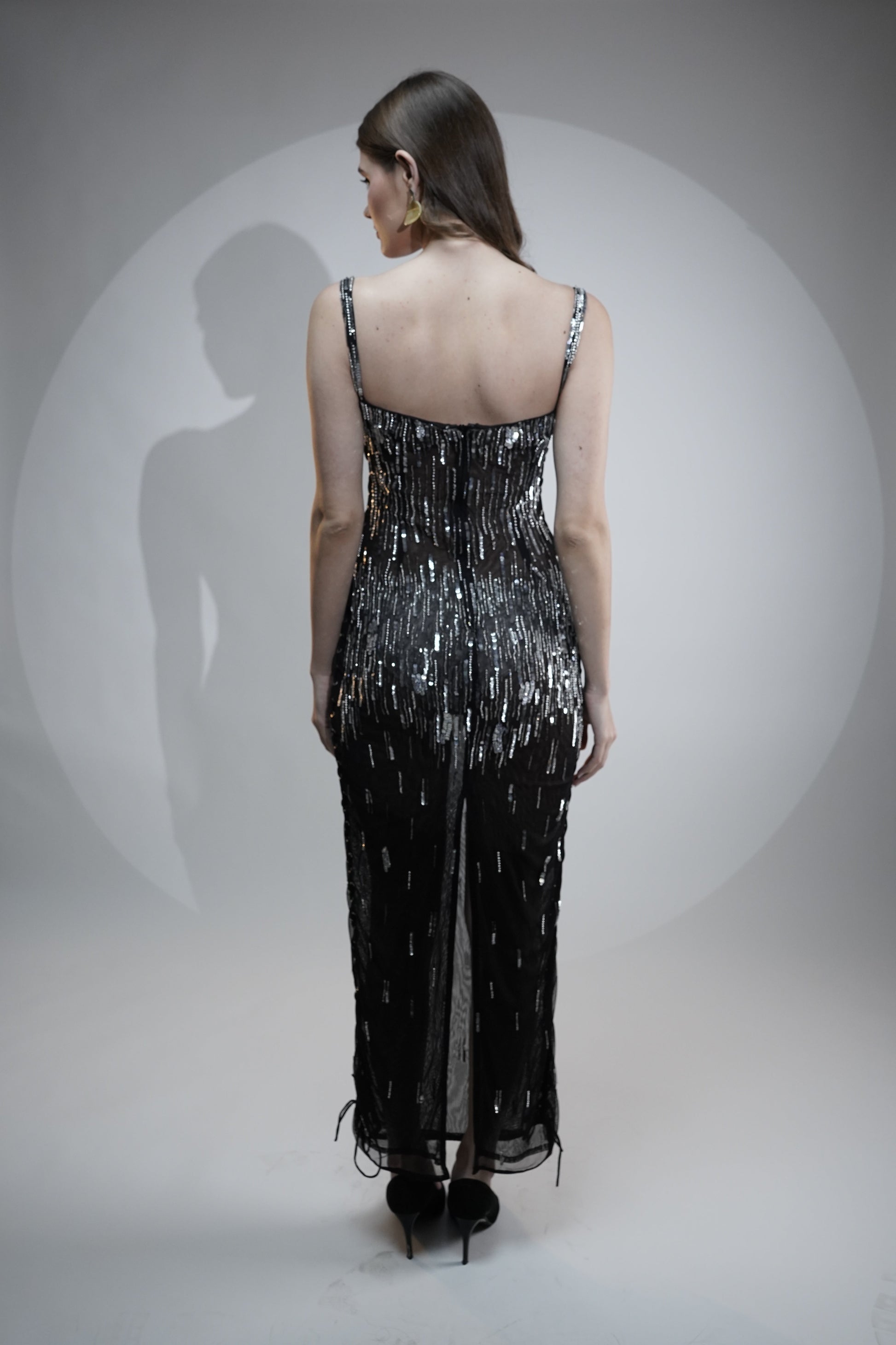Mesmerizing Black Viscose Tulle Midnight Spark Sequin Rivet Dress