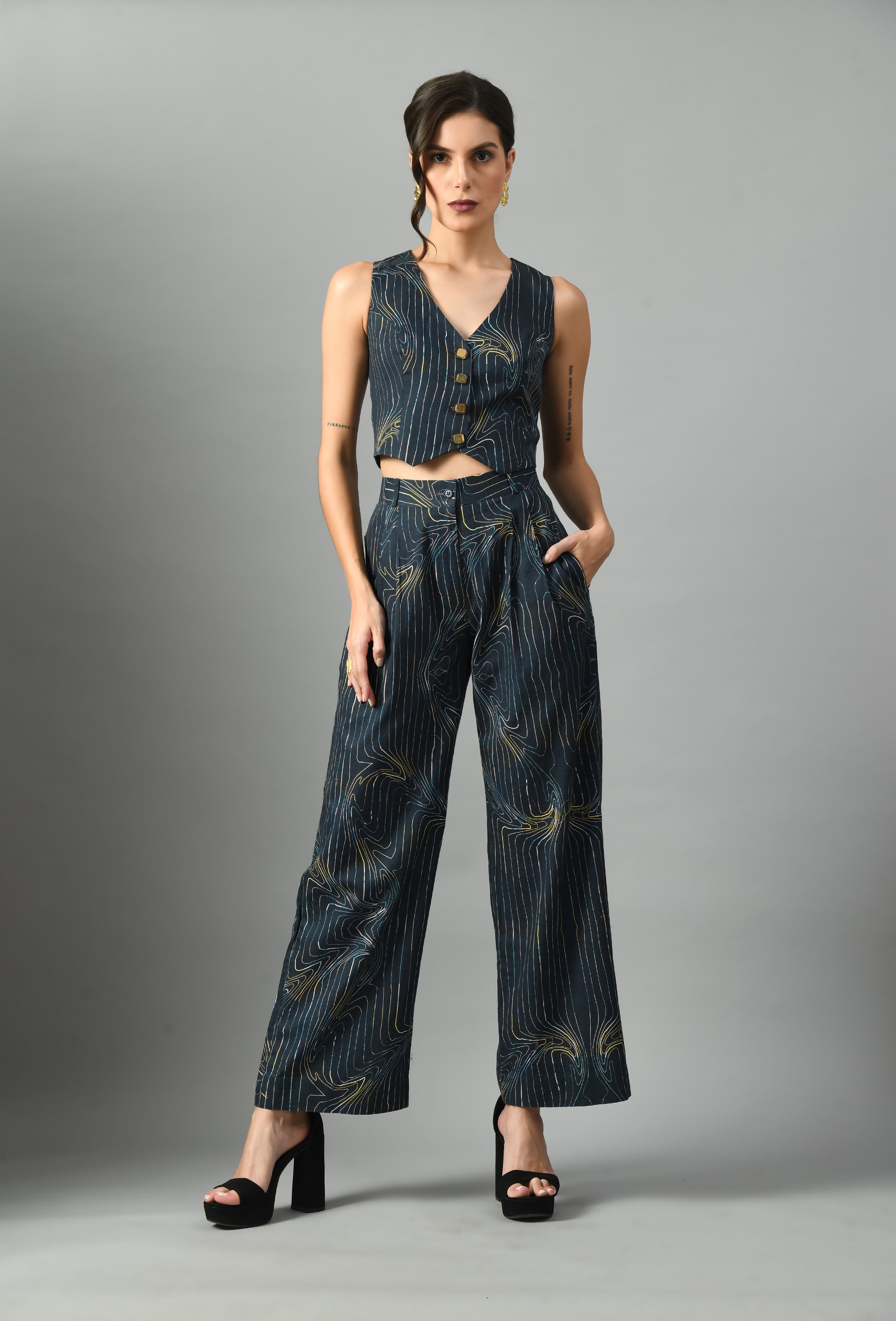 Luxurious Royal Blue Linen Wondersea Waistcoat Trouser Set