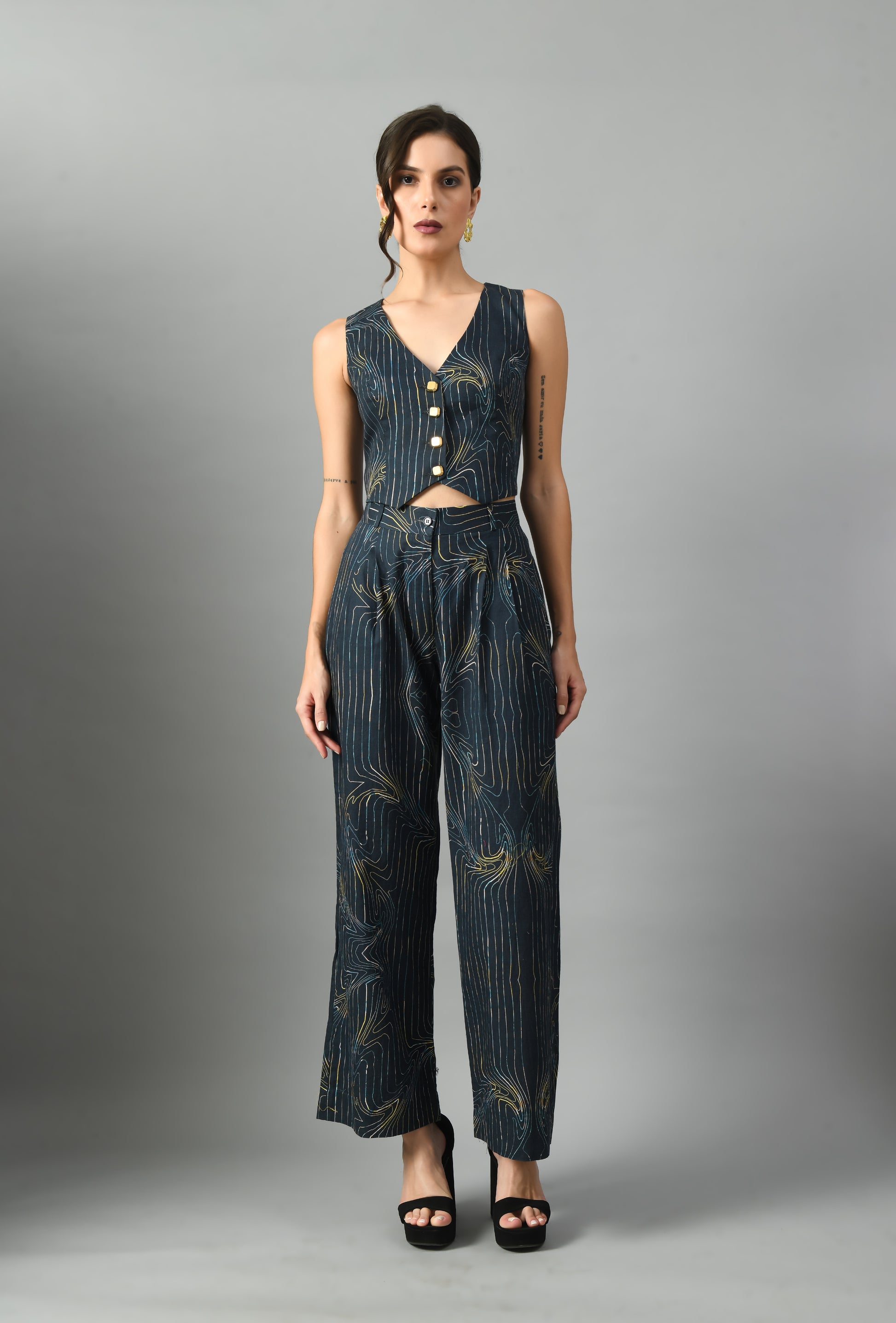 Luxurious Royal Blue Linen Wondersea Waistcoat Trouser Set