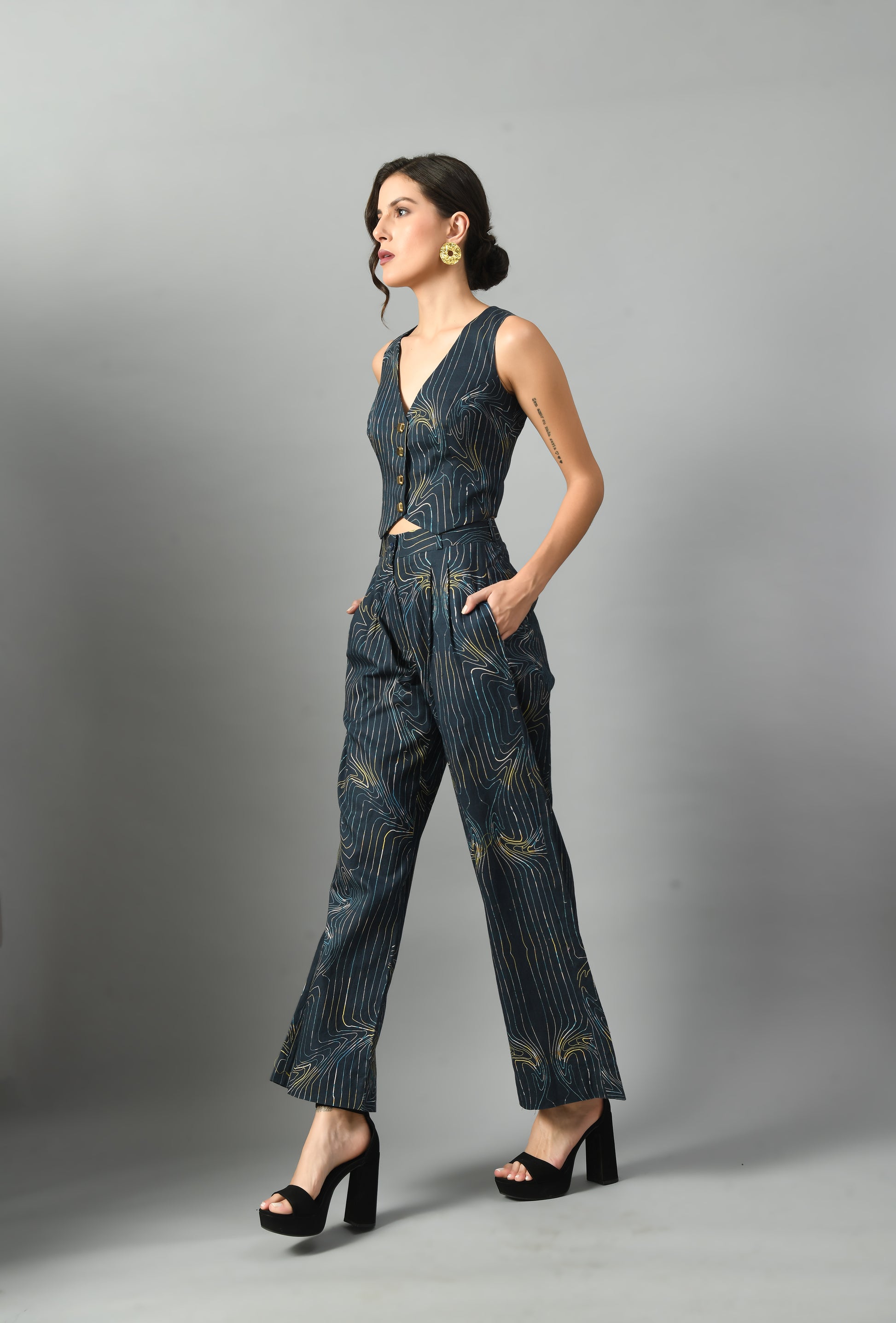 Luxurious Royal Blue Linen Wondersea Waistcoat Trouser Set