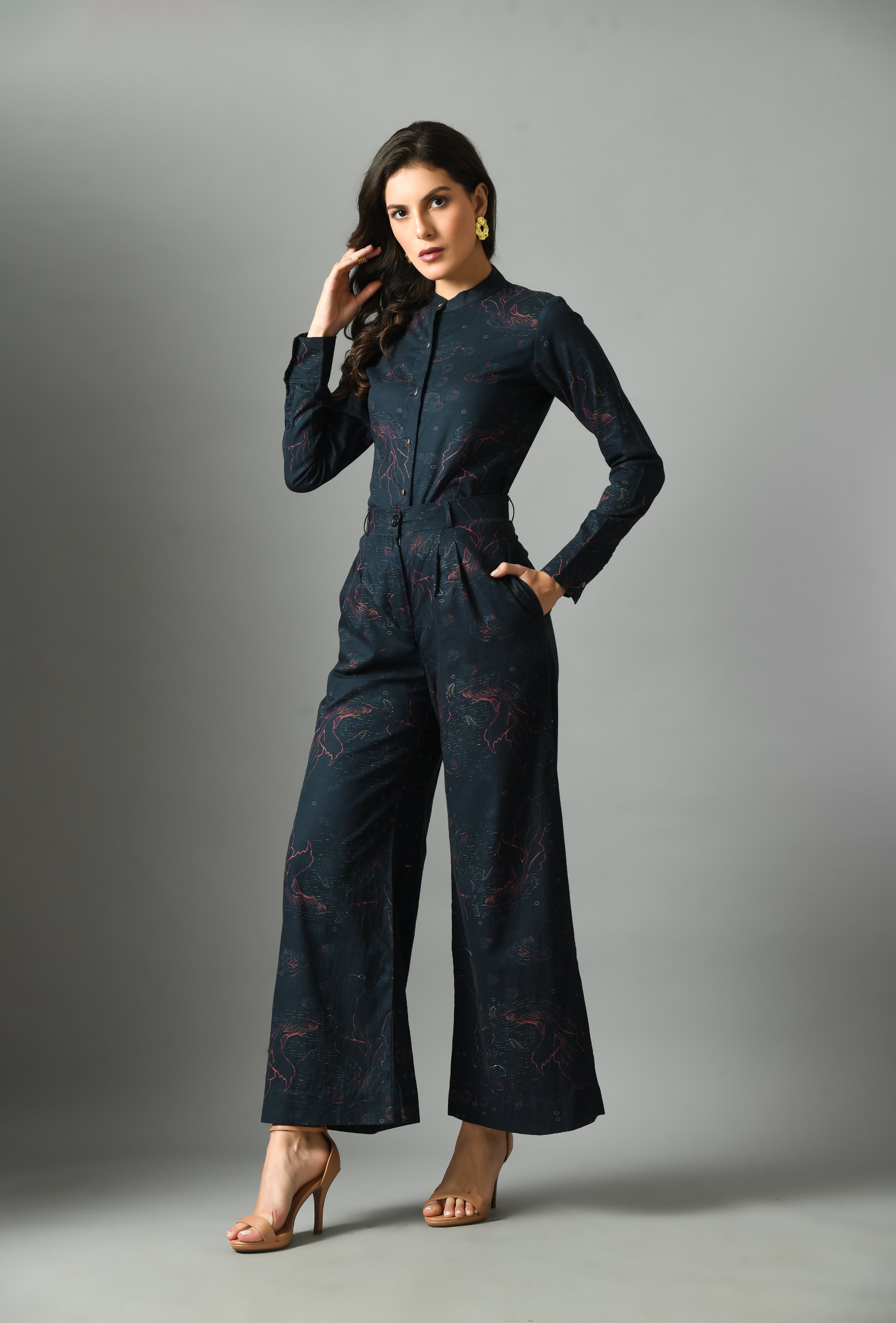 Breezy Royal Blue Linen Alice in Wondersea Digital Print Shirt