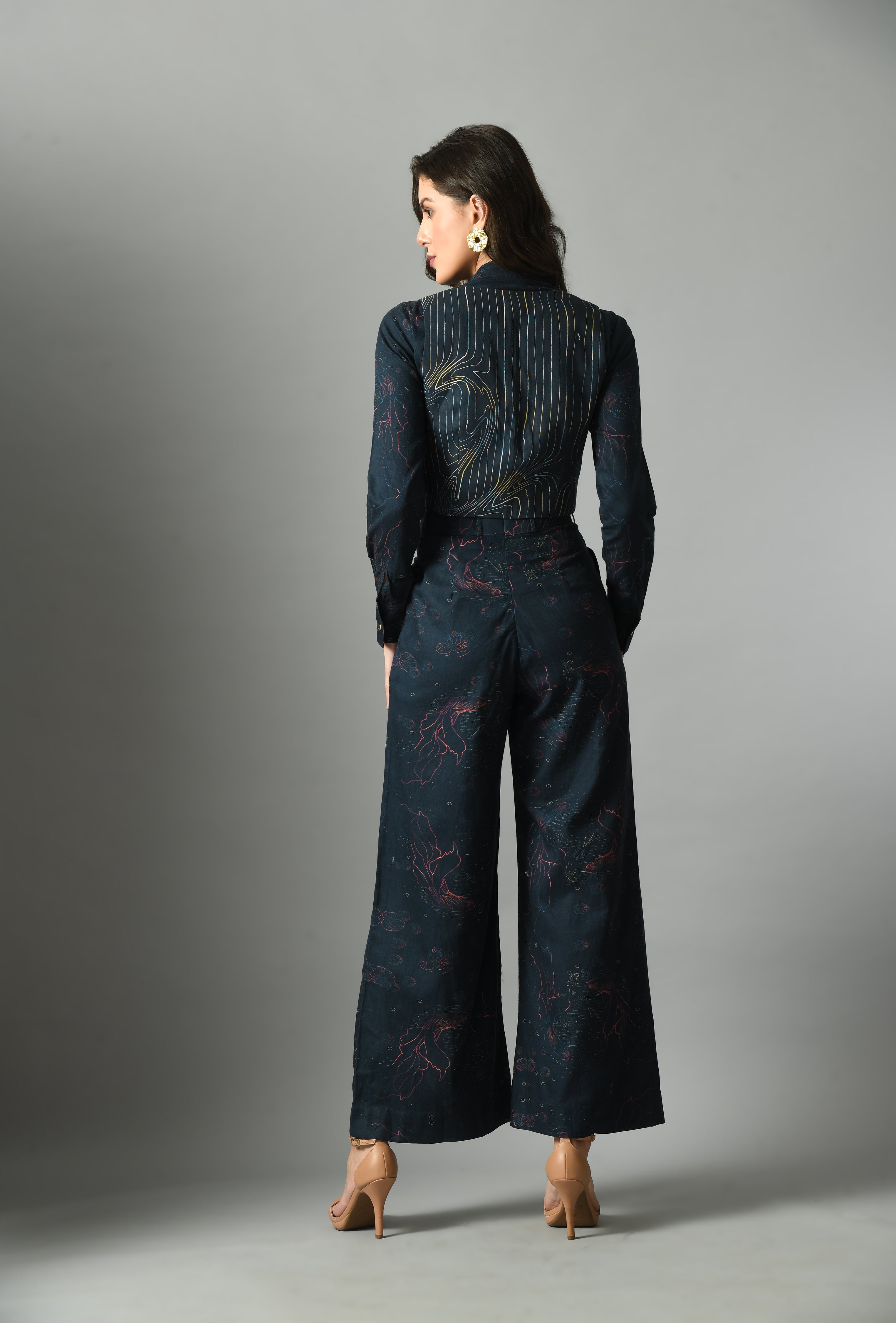 Pure Royal Blue Linen Alice in Wondersea Digital Print Pants