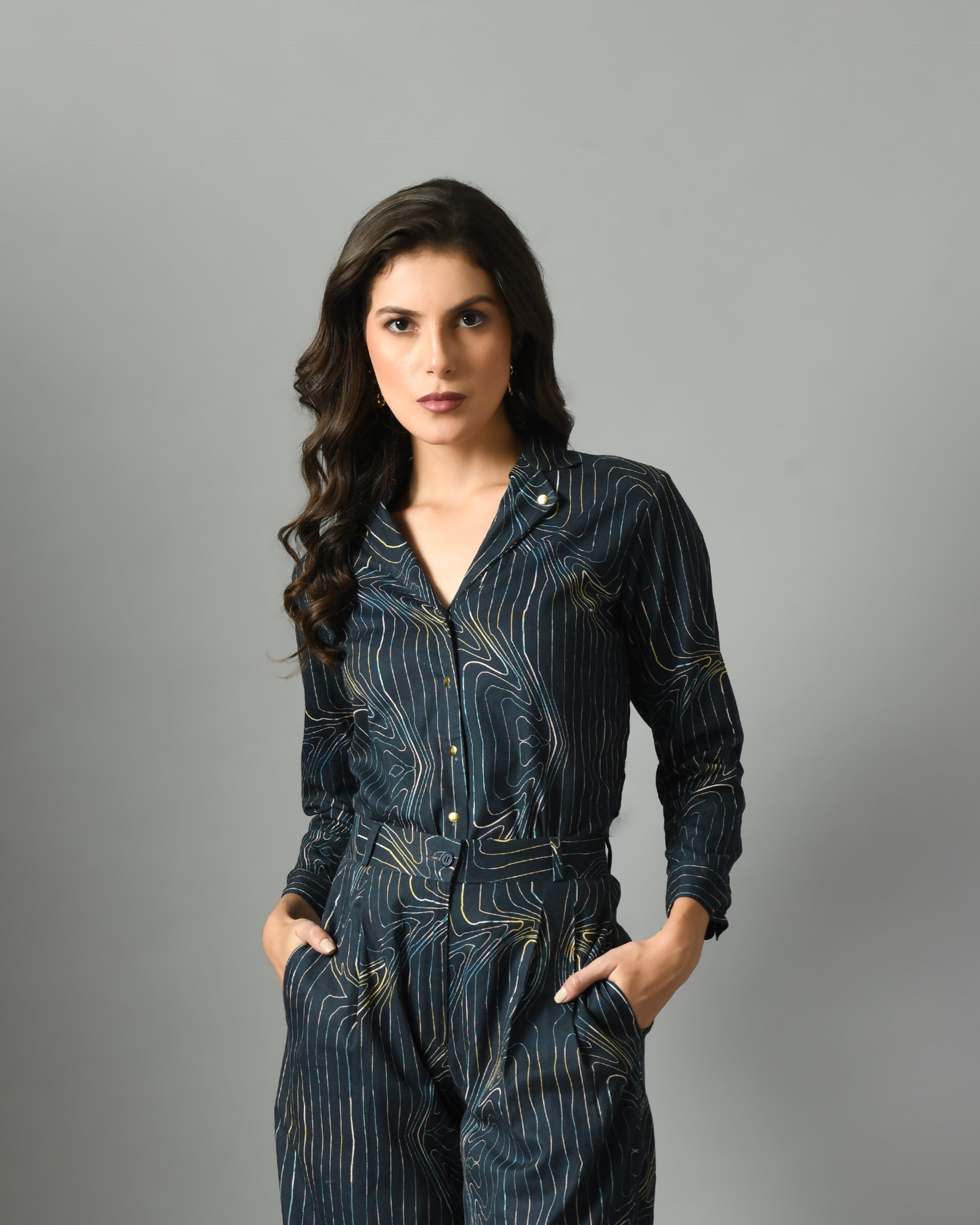 Breezy Royal Blue Crepe Wondersea Digital Print Shirt