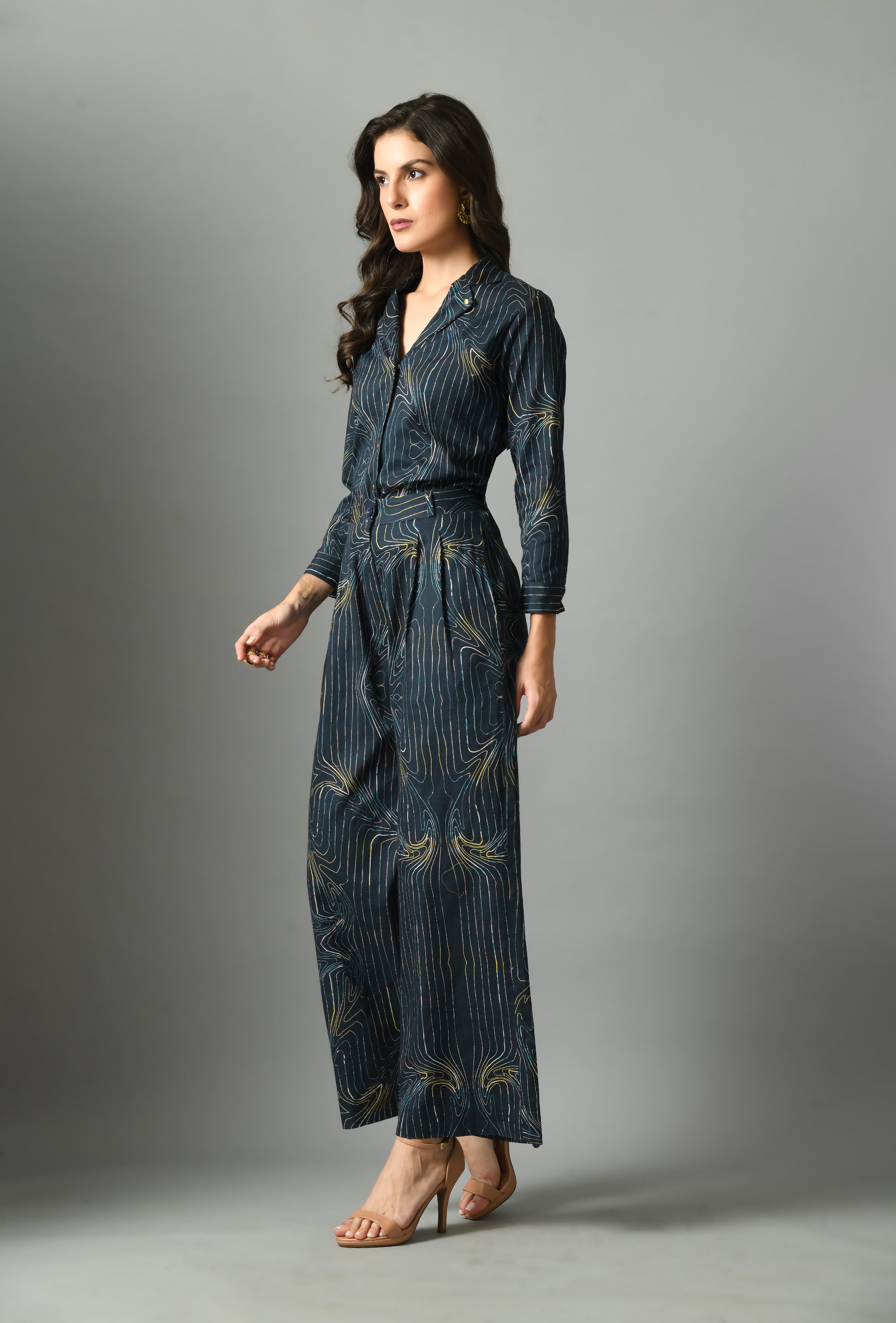 Breezy Royal Blue Crepe Wondersea Digital Print Shirt