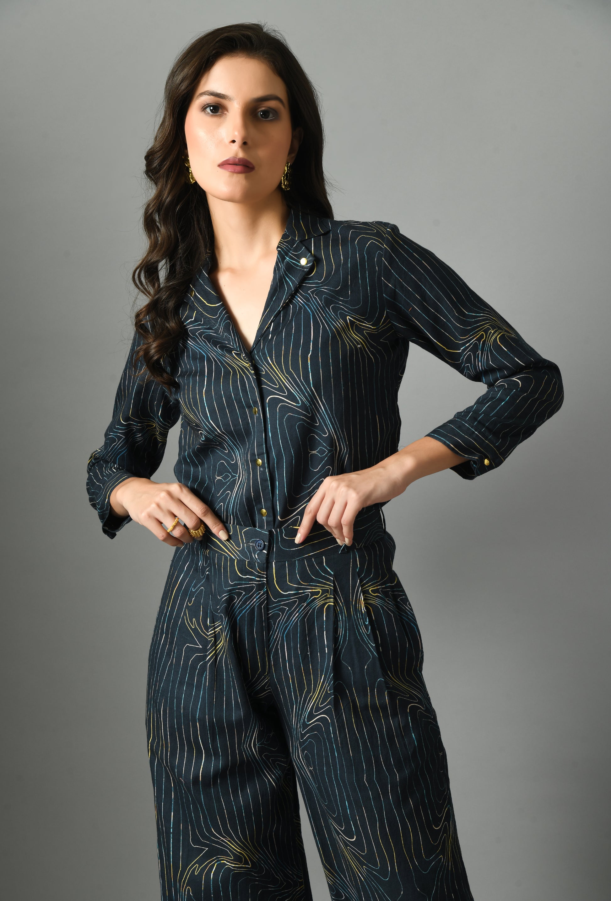 Breezy Royal Blue Crepe Wondersea Digital Print Shirt