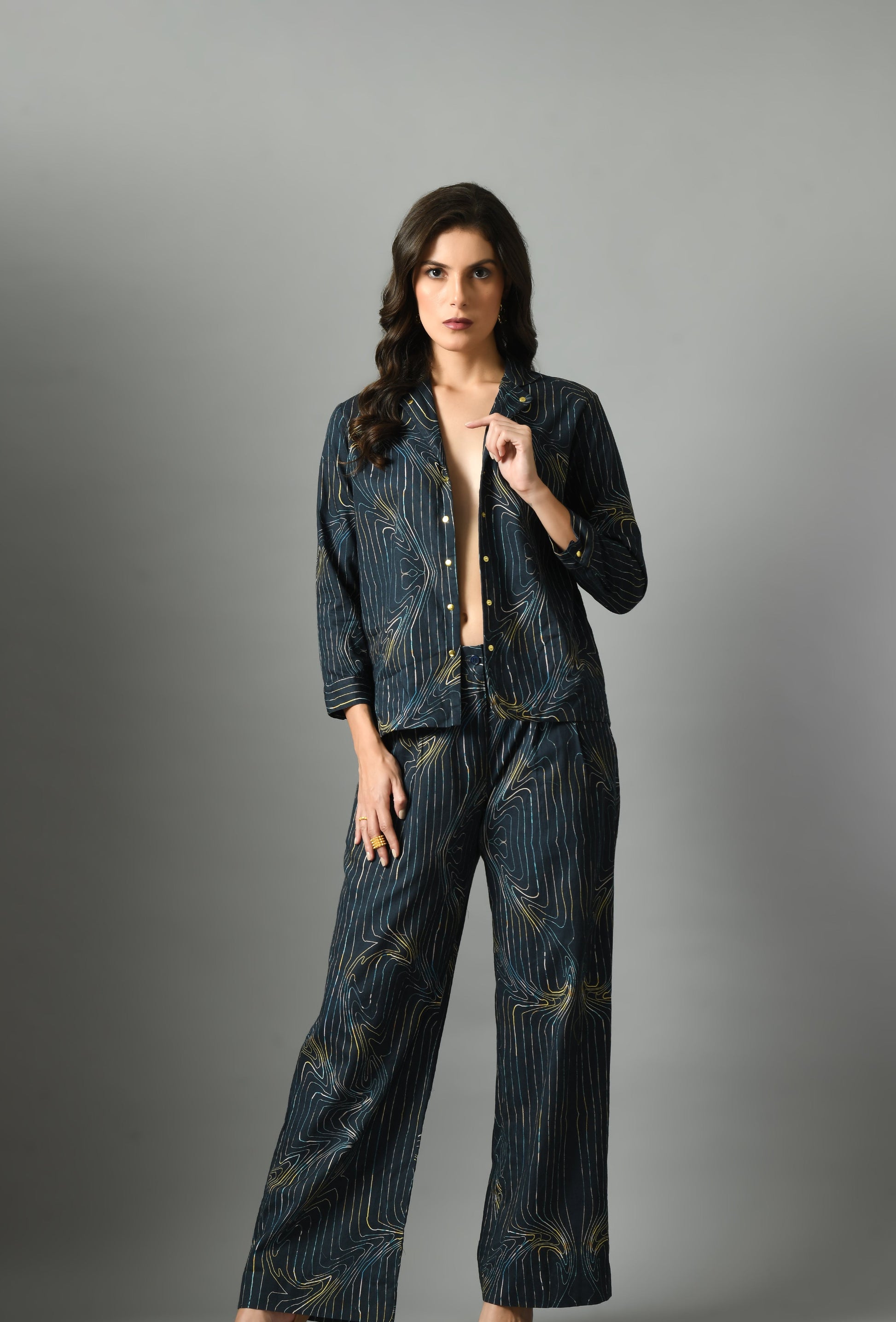 Breezy Royal Blue Crepe Wondersea Digital Print Shirt