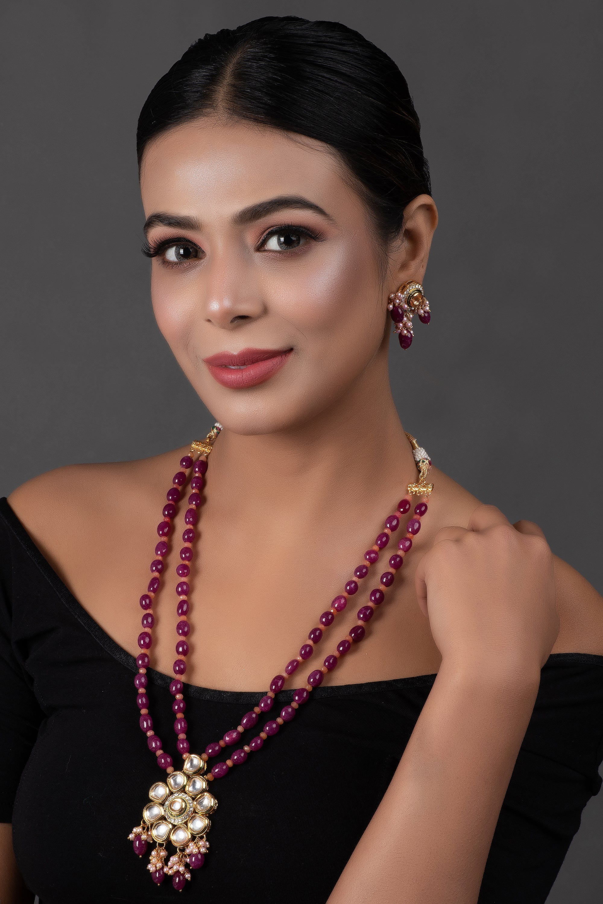 Ruby Beaded Kundan Necklace Set