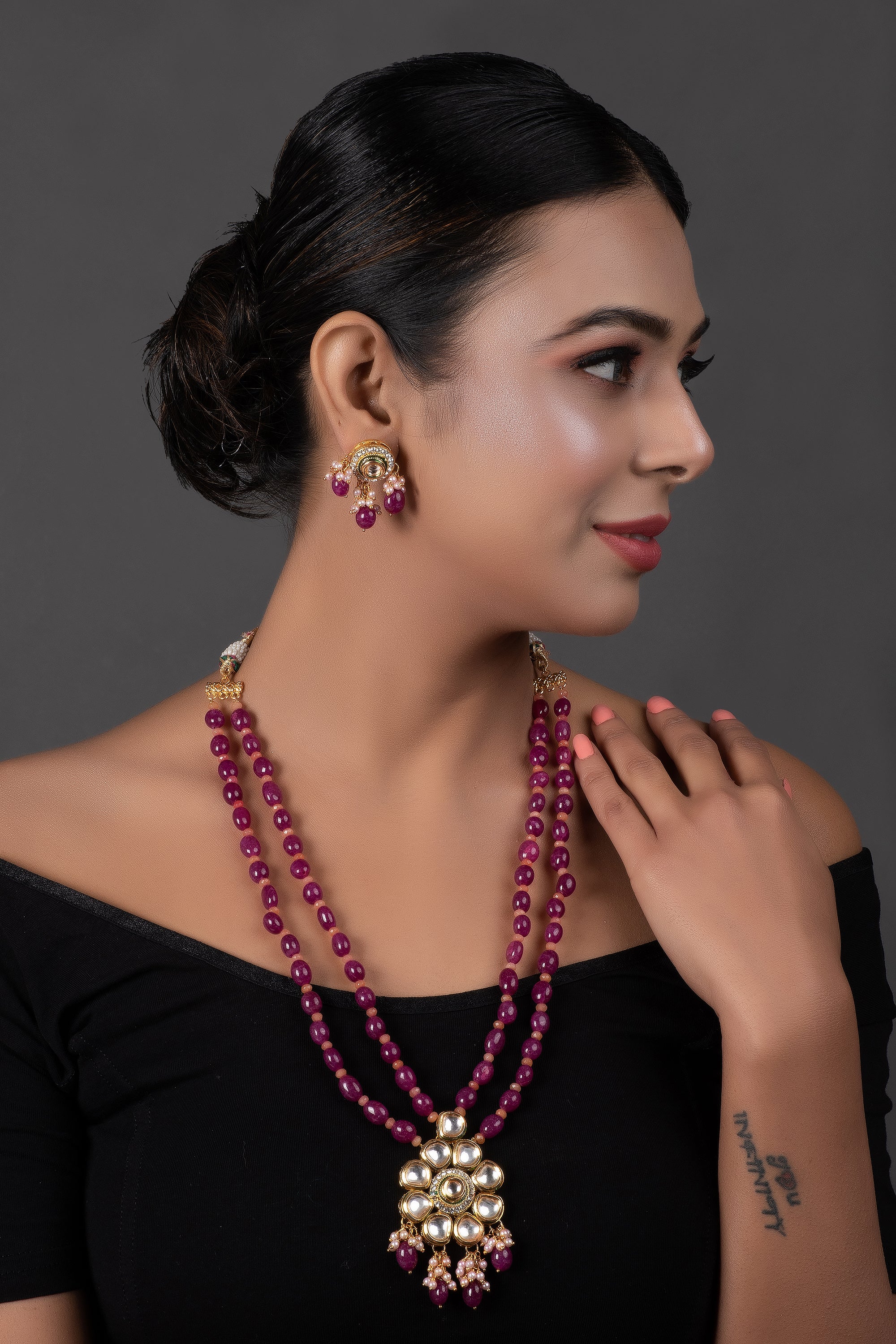Ruby Beaded Kundan Necklace Set
