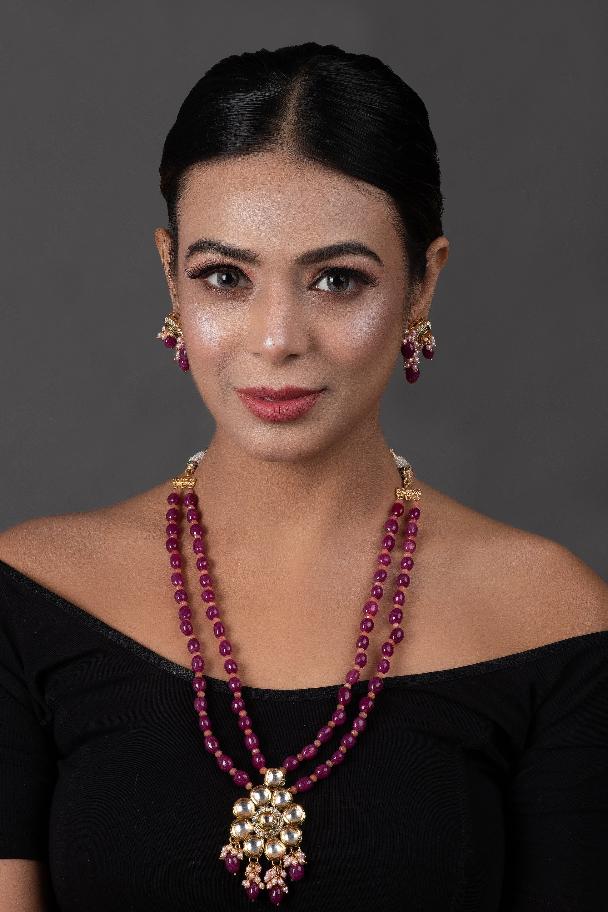 Ruby Beaded Kundan Necklace Set