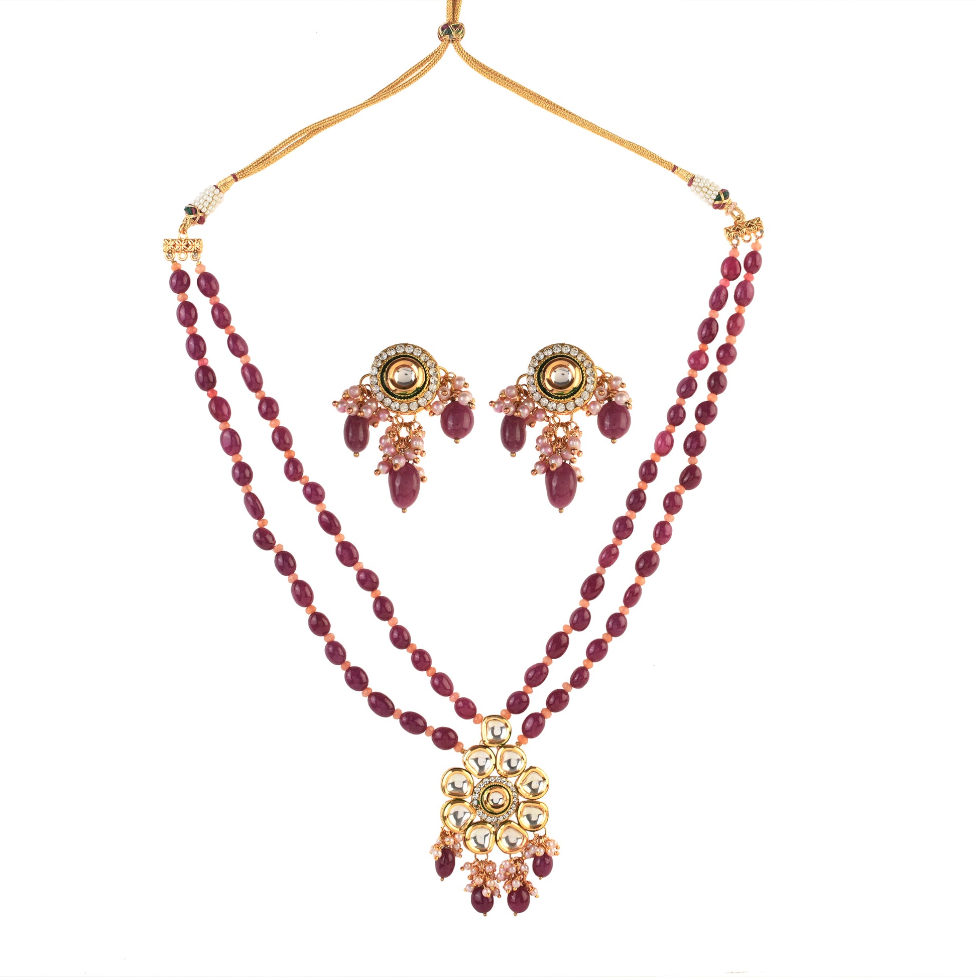 Ruby Beaded Kundan Necklace Set