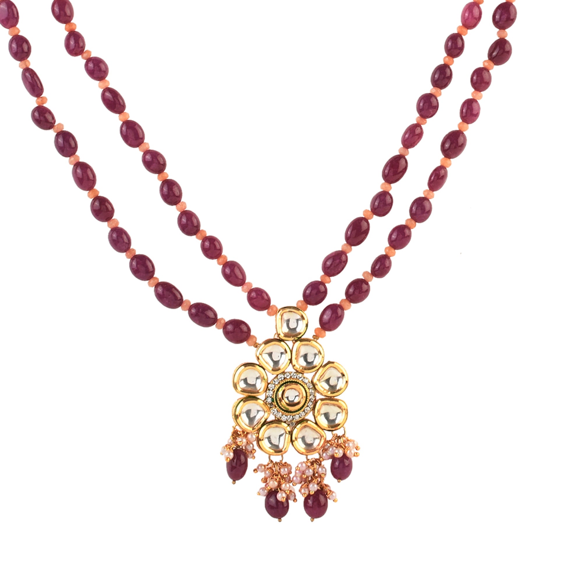 Ruby Beaded Kundan Necklace Set
