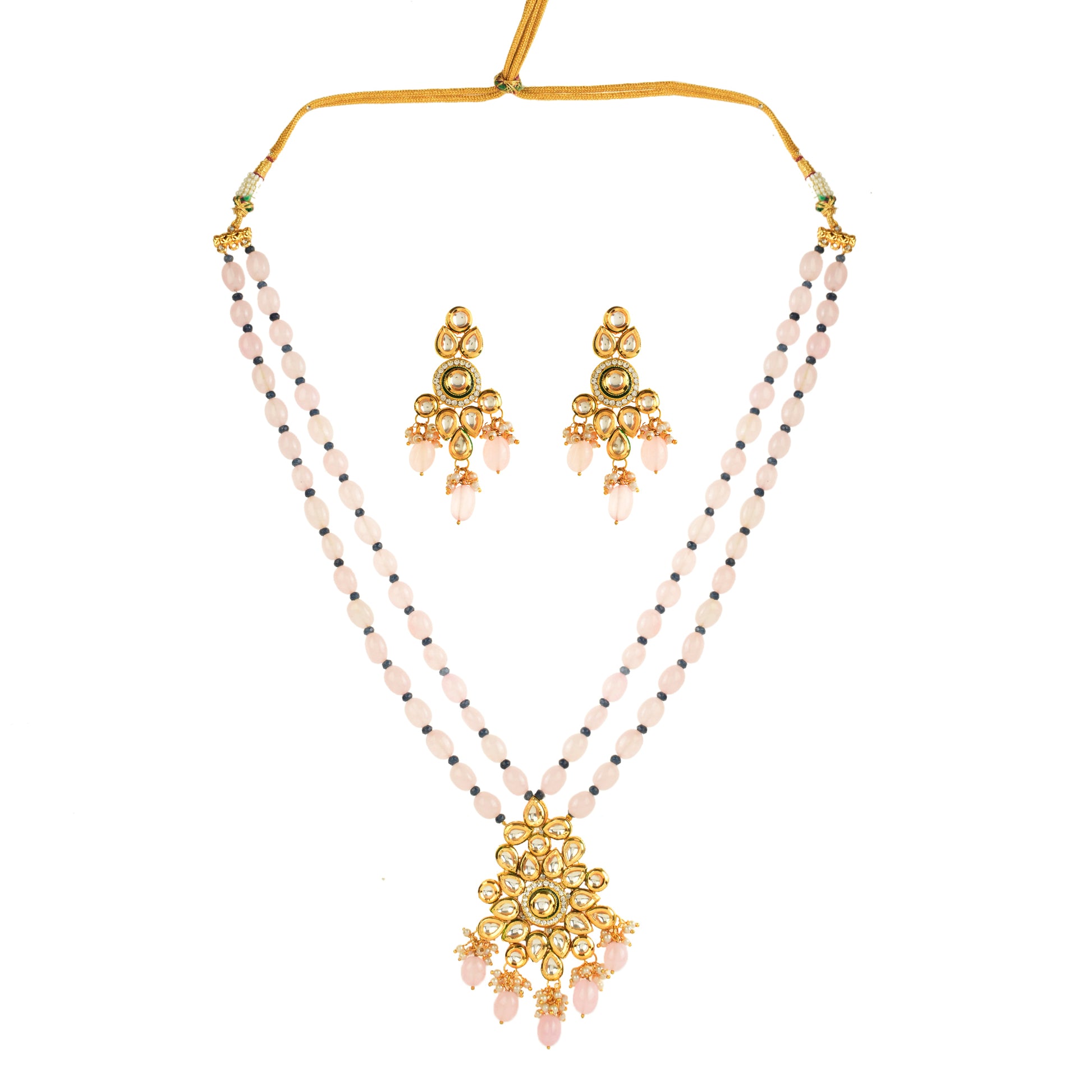 Handcrafted Kundan Pastel Beaded Necklace with Earrings