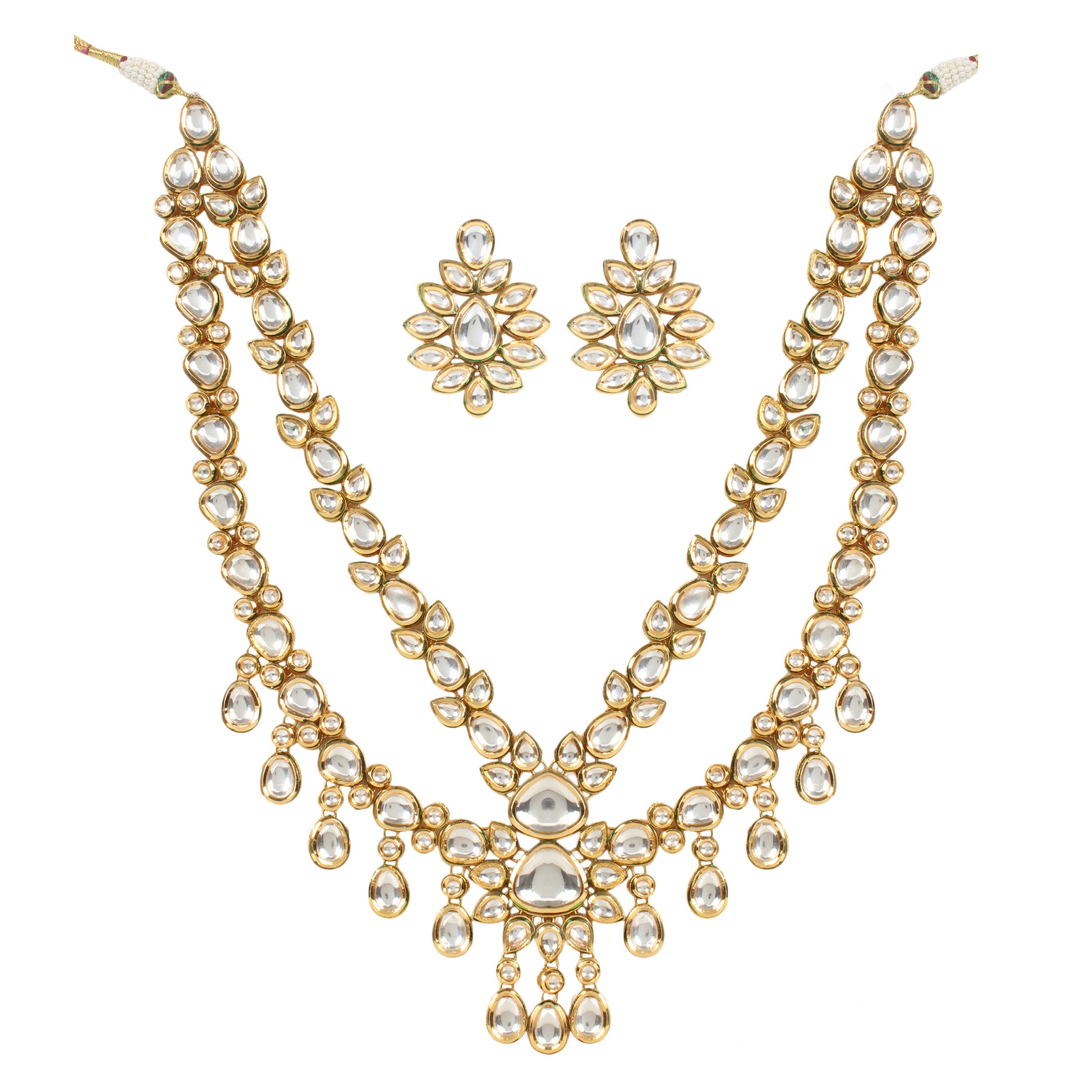 Handcrafted Double Layer Kundan Necklace with Statement Earrings