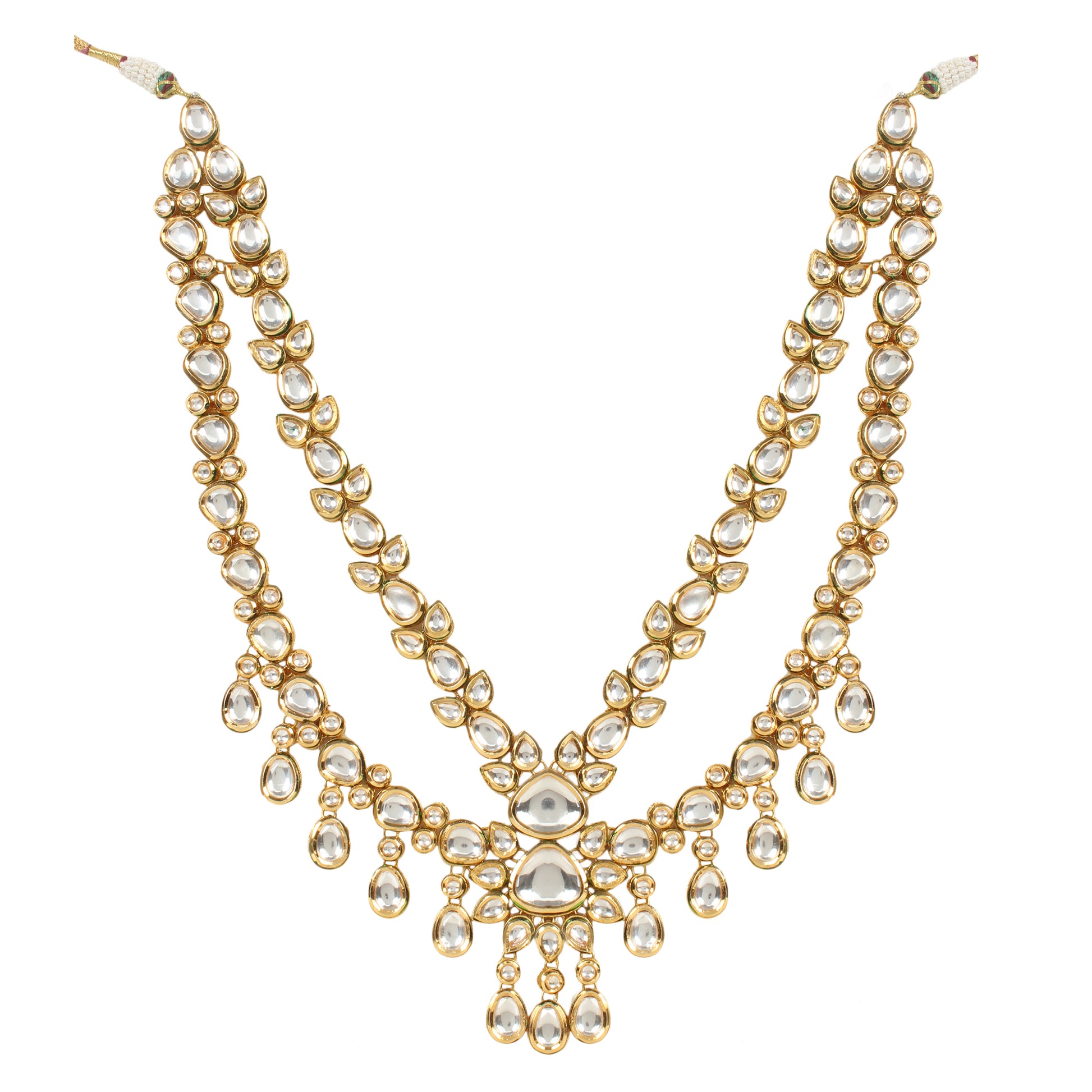 Handcrafted Double Layer Kundan Necklace with Statement Earrings